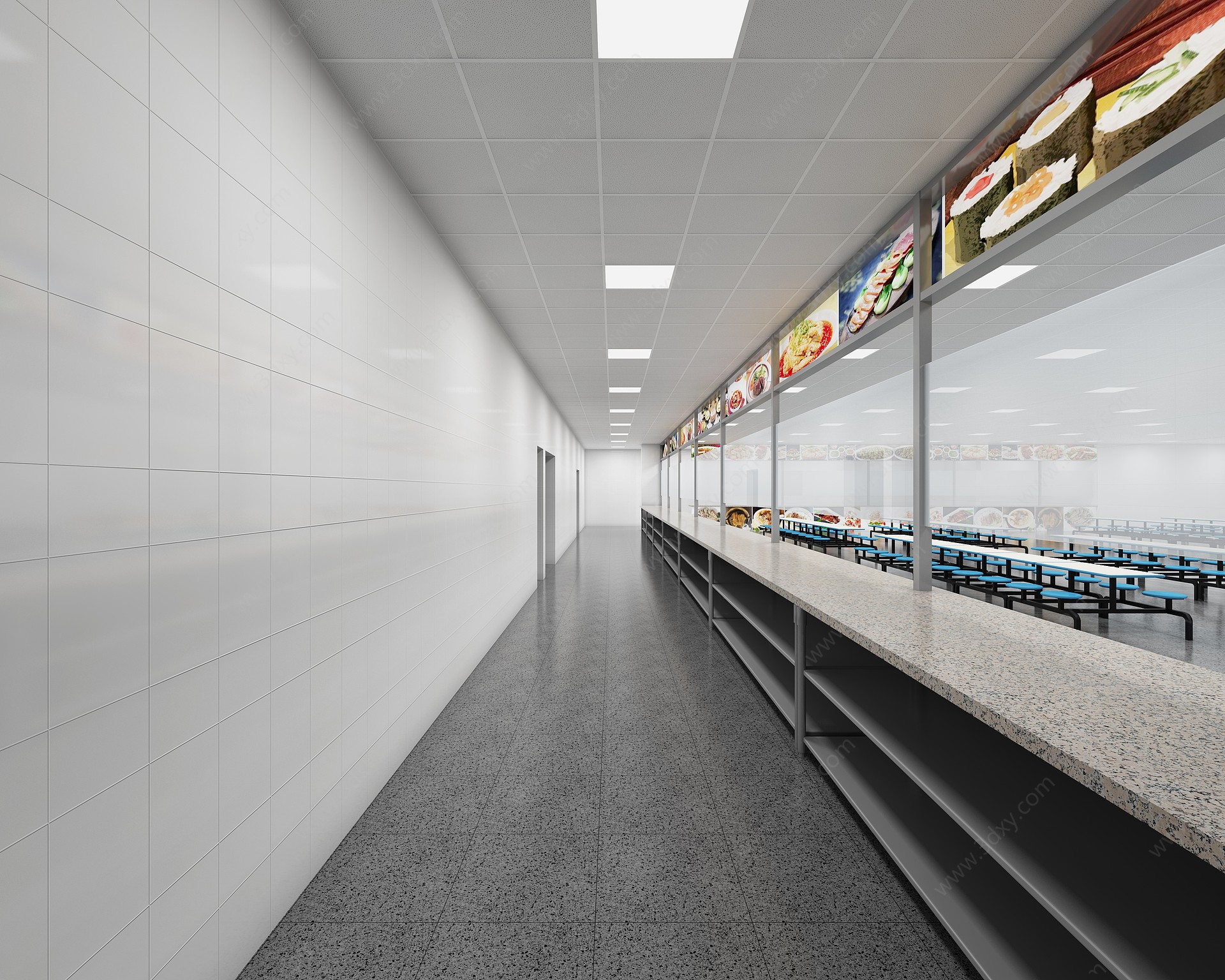 现代食堂售卖区学校食堂3D模型