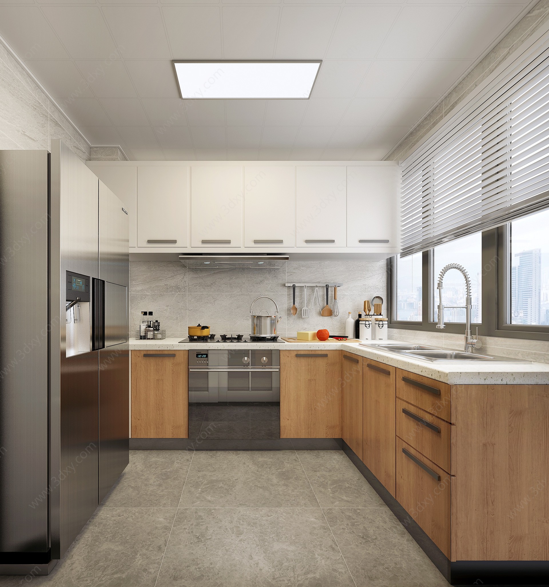 现代厨房厨具组合双门冰箱3D模型