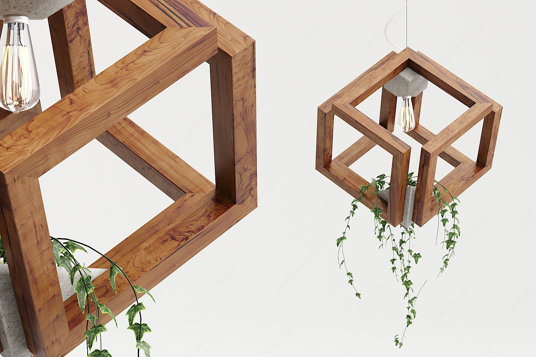 北欧实木绿植盆栽盆栽吊灯3D模型