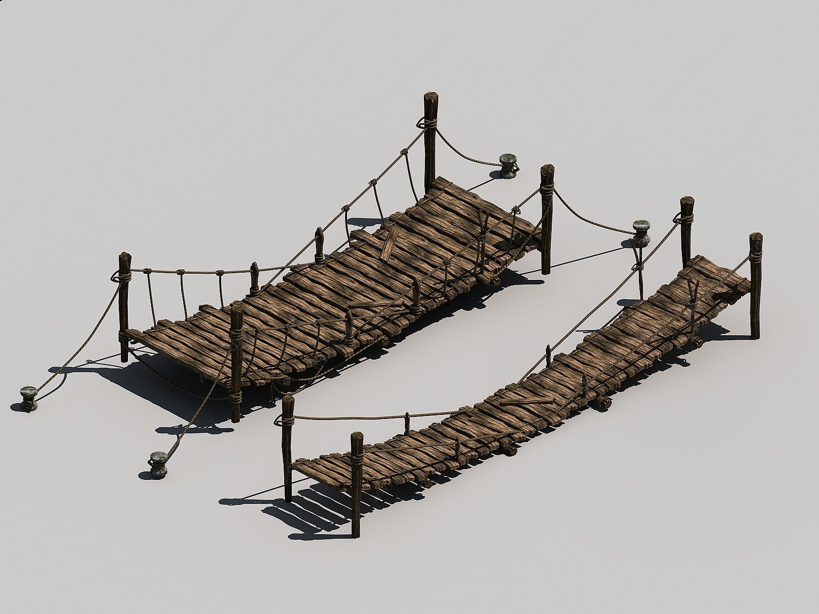 中式吊桥桥梁木桥木板麻绳3D模型