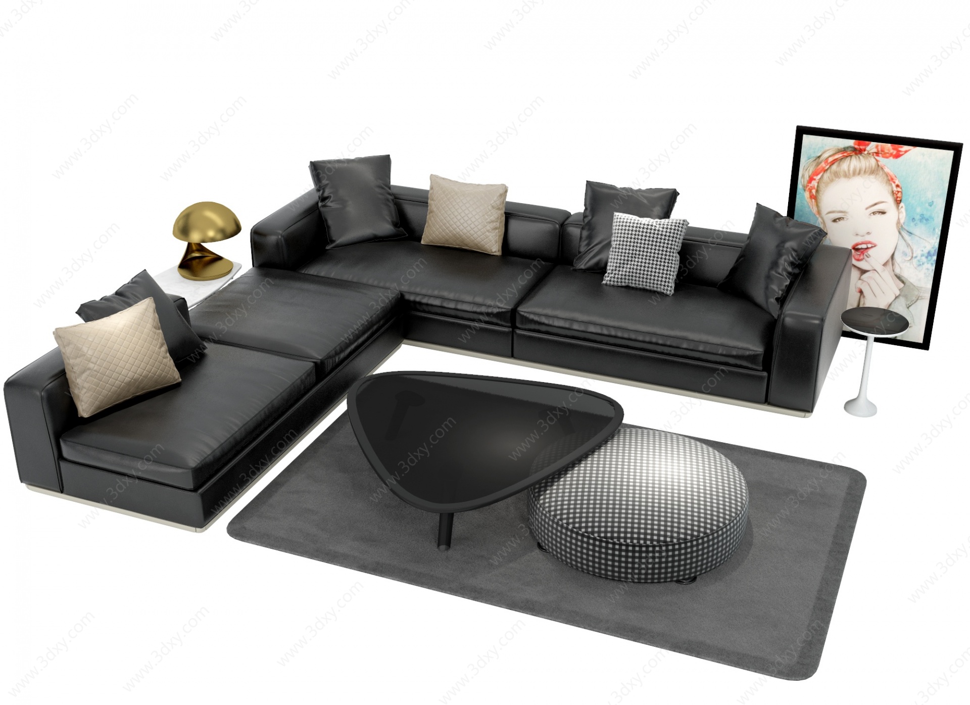 现代多人皮沙发客厅沙发3D模型