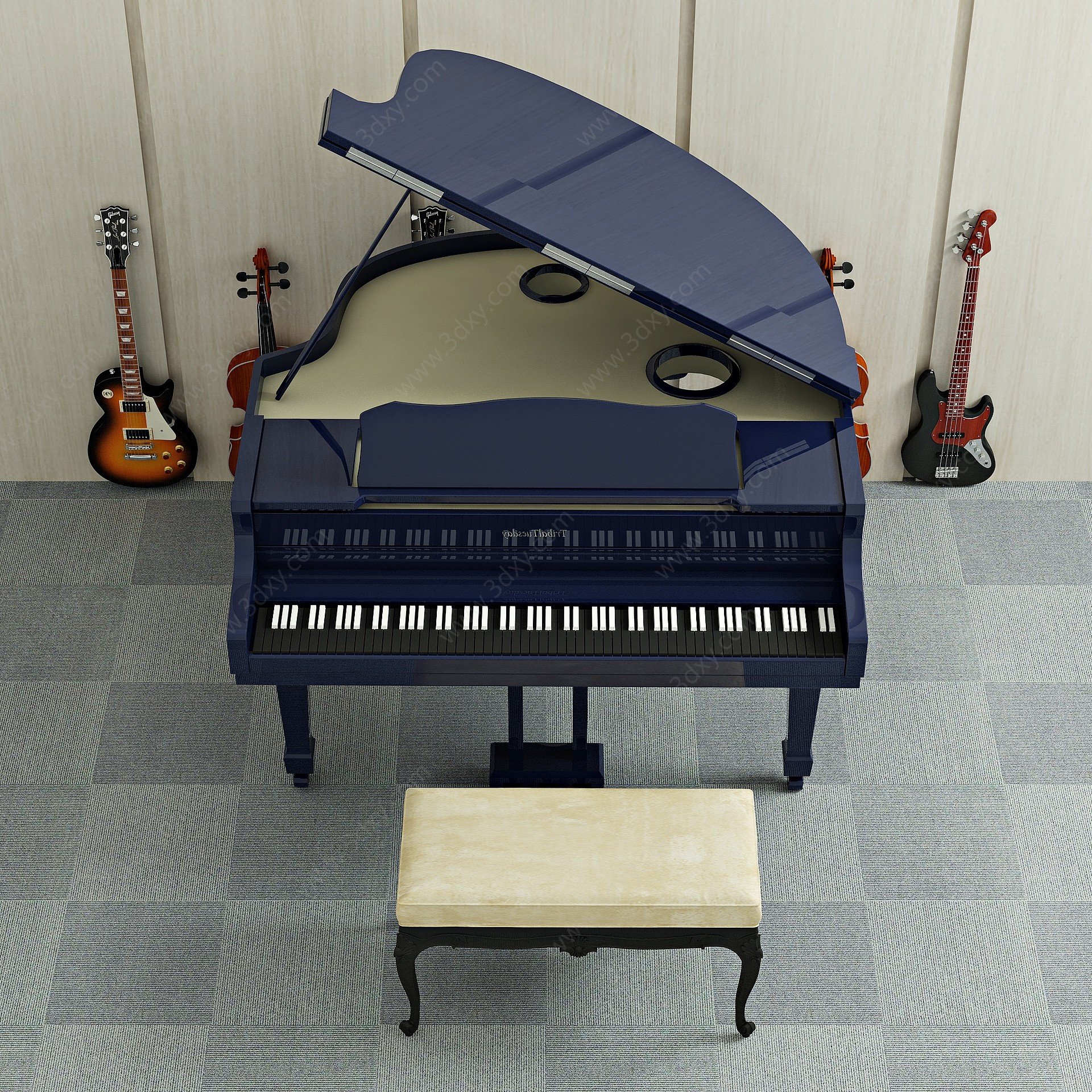 现代钢琴吉他乐具音乐乐器3D模型