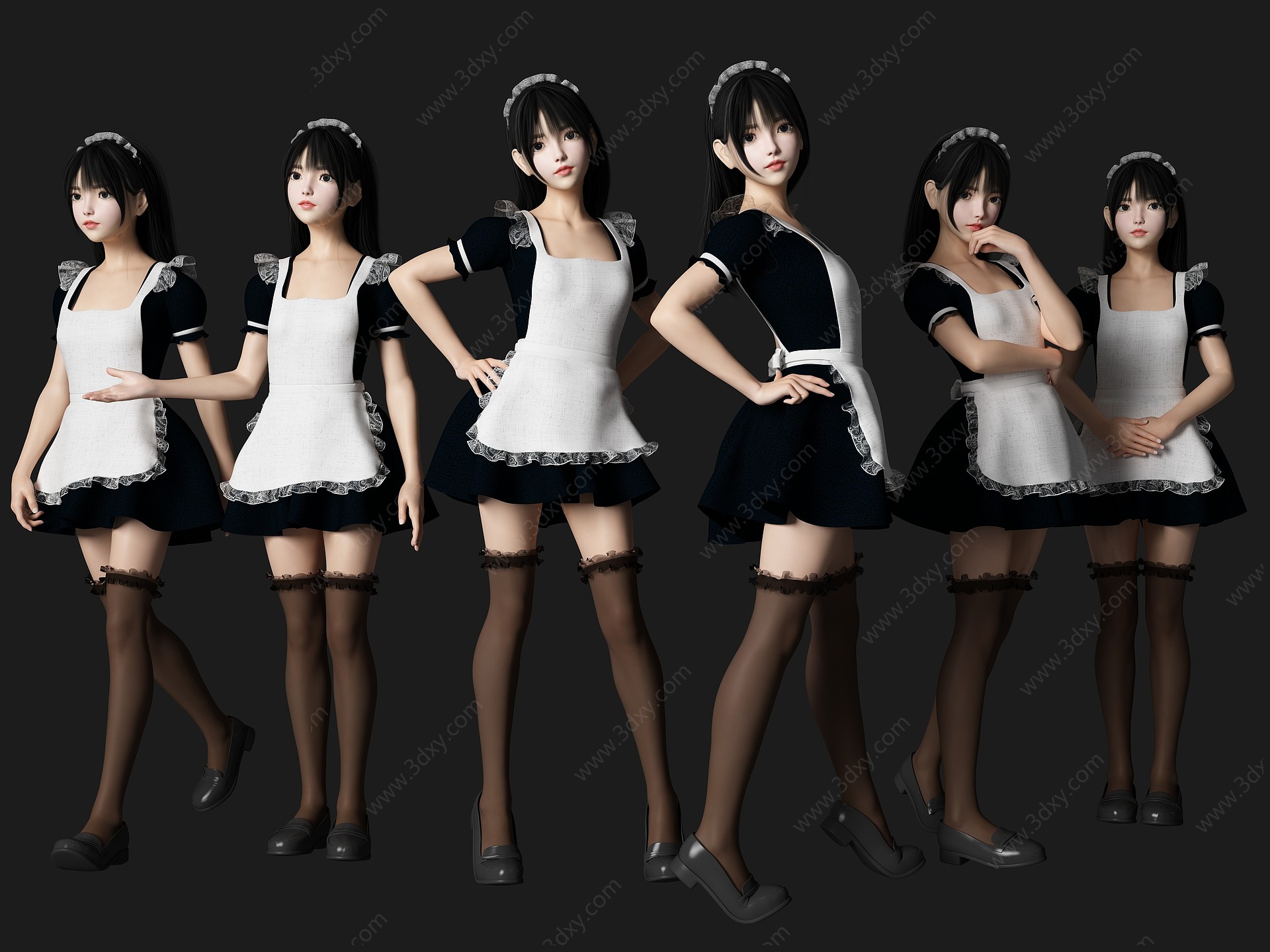 现代女仆服务员美女人物3D模型