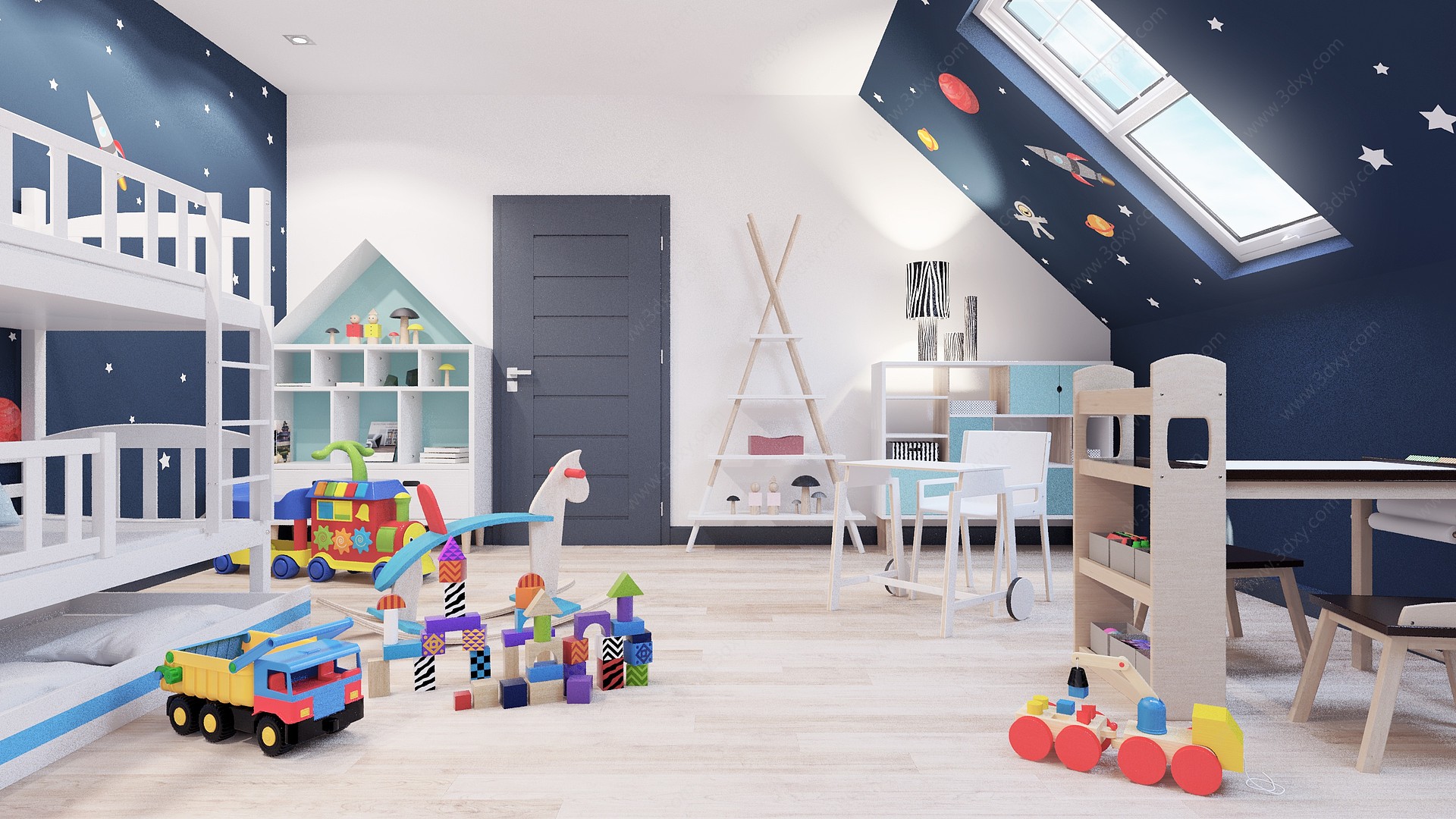 儿童房轻奢主人卧室3D模型