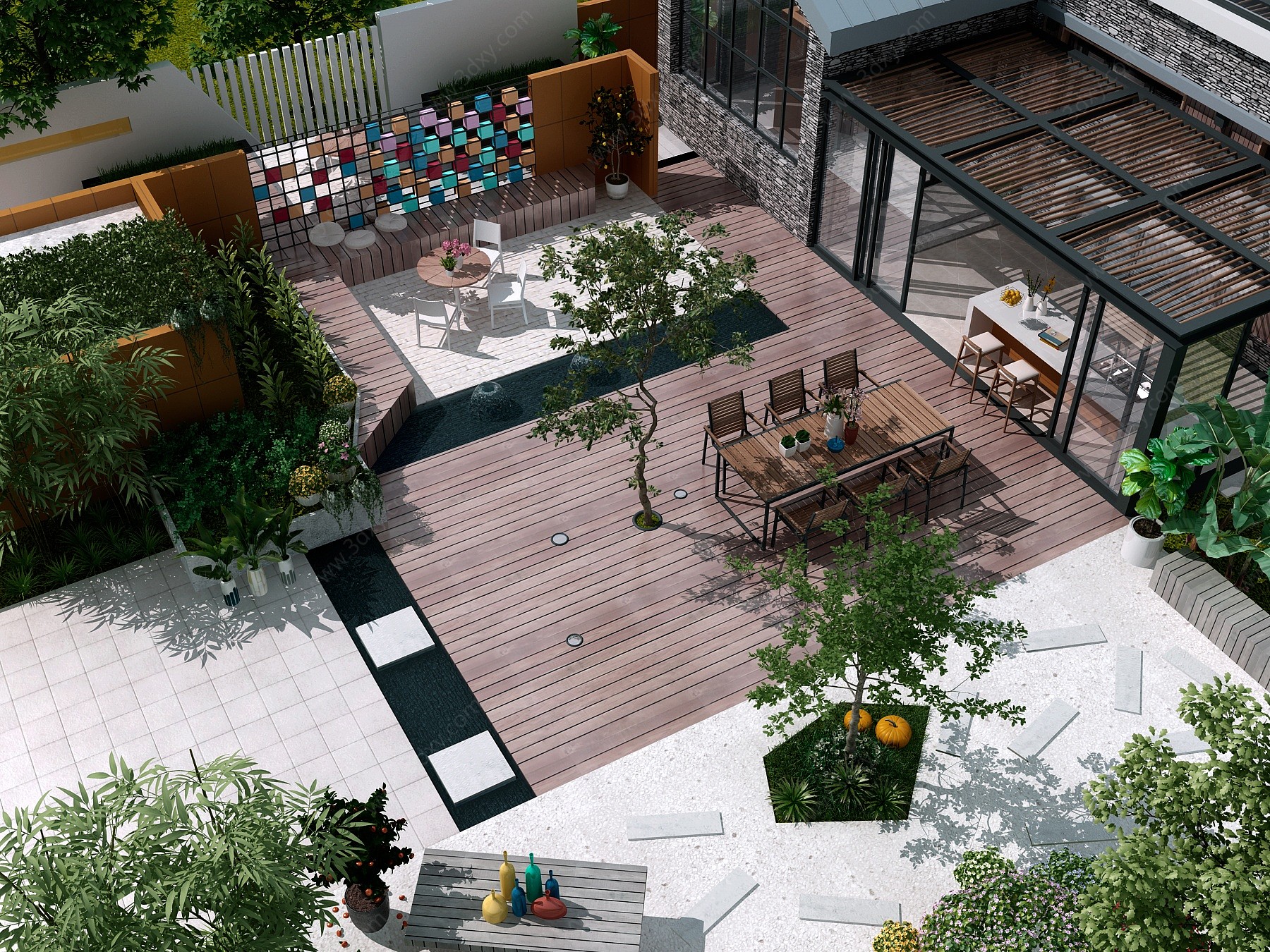 现代别墅庭院景观花园3D模型