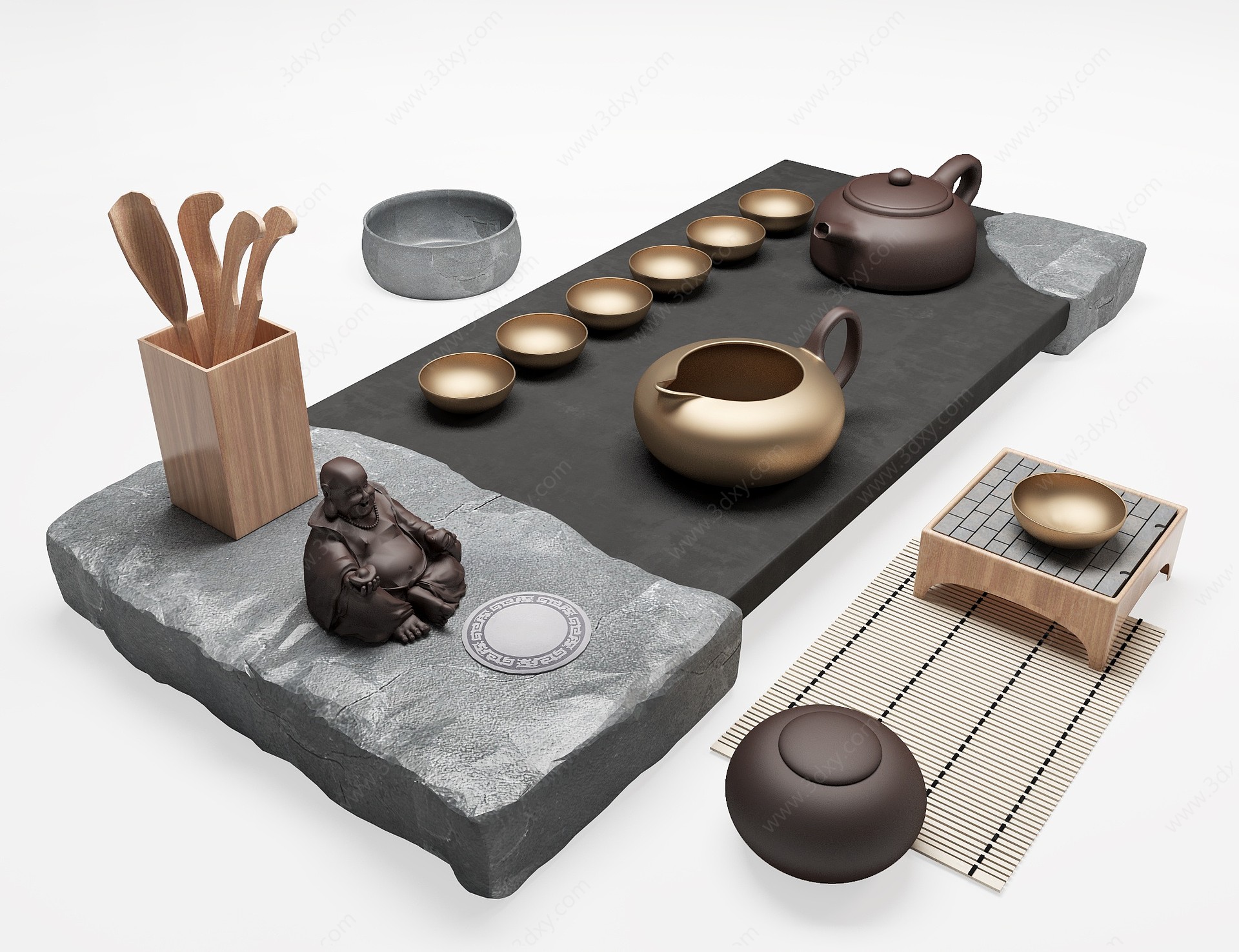 新中式茶具摆件3D模型