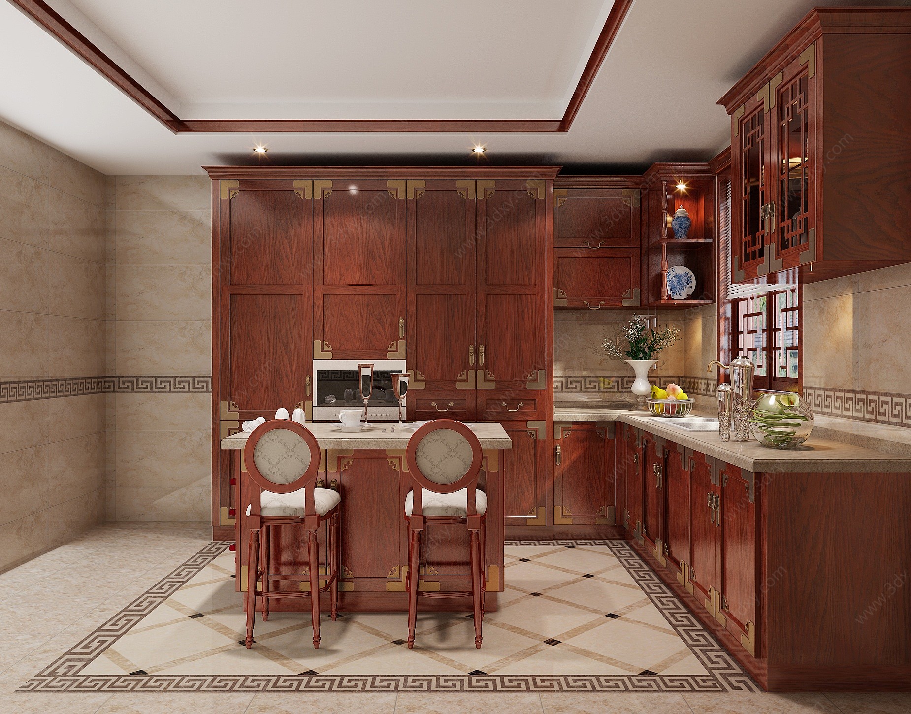 新中式家居厨房3D模型