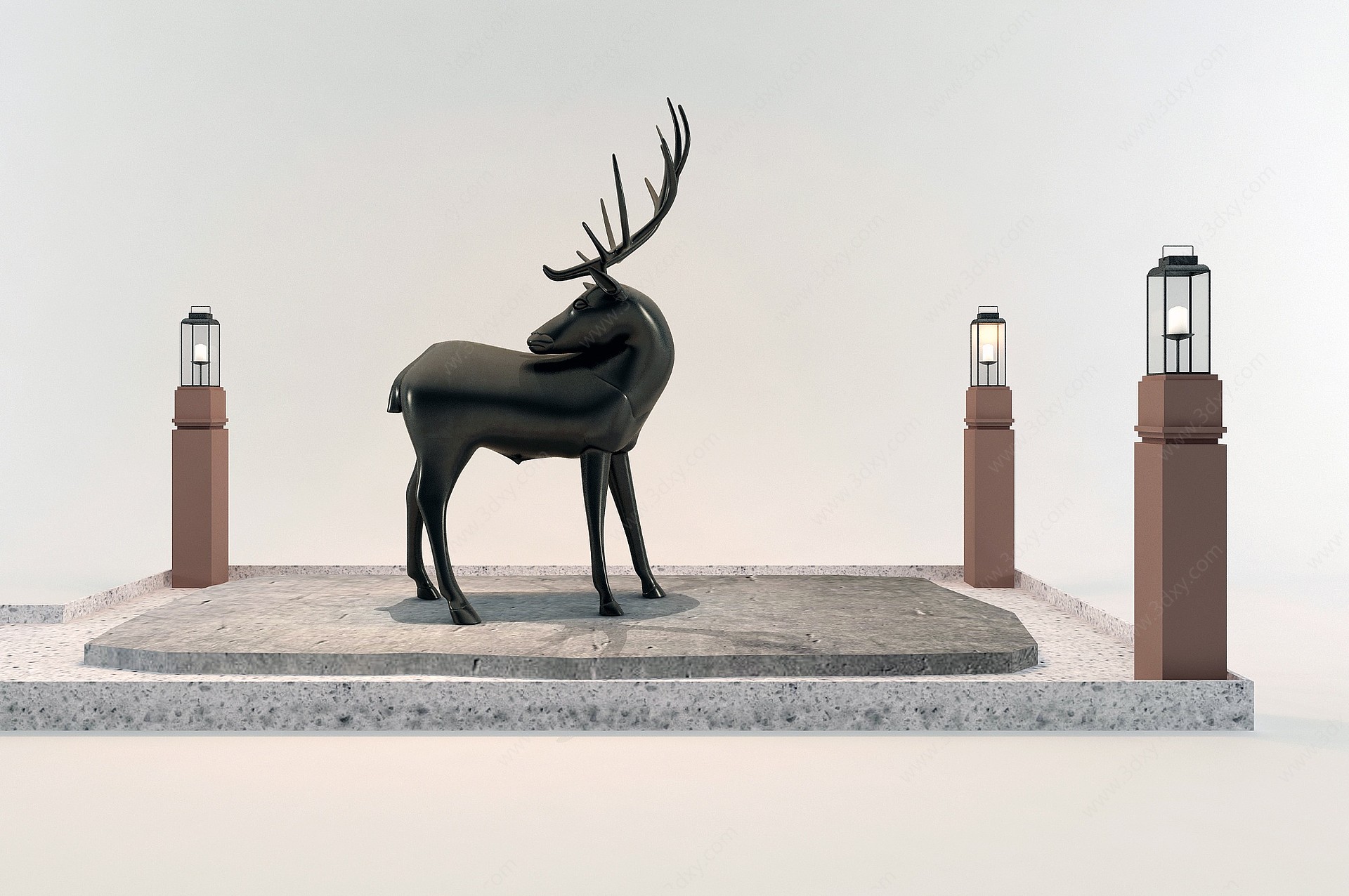 现代鹿雕塑景观草坪灯烛台3D模型