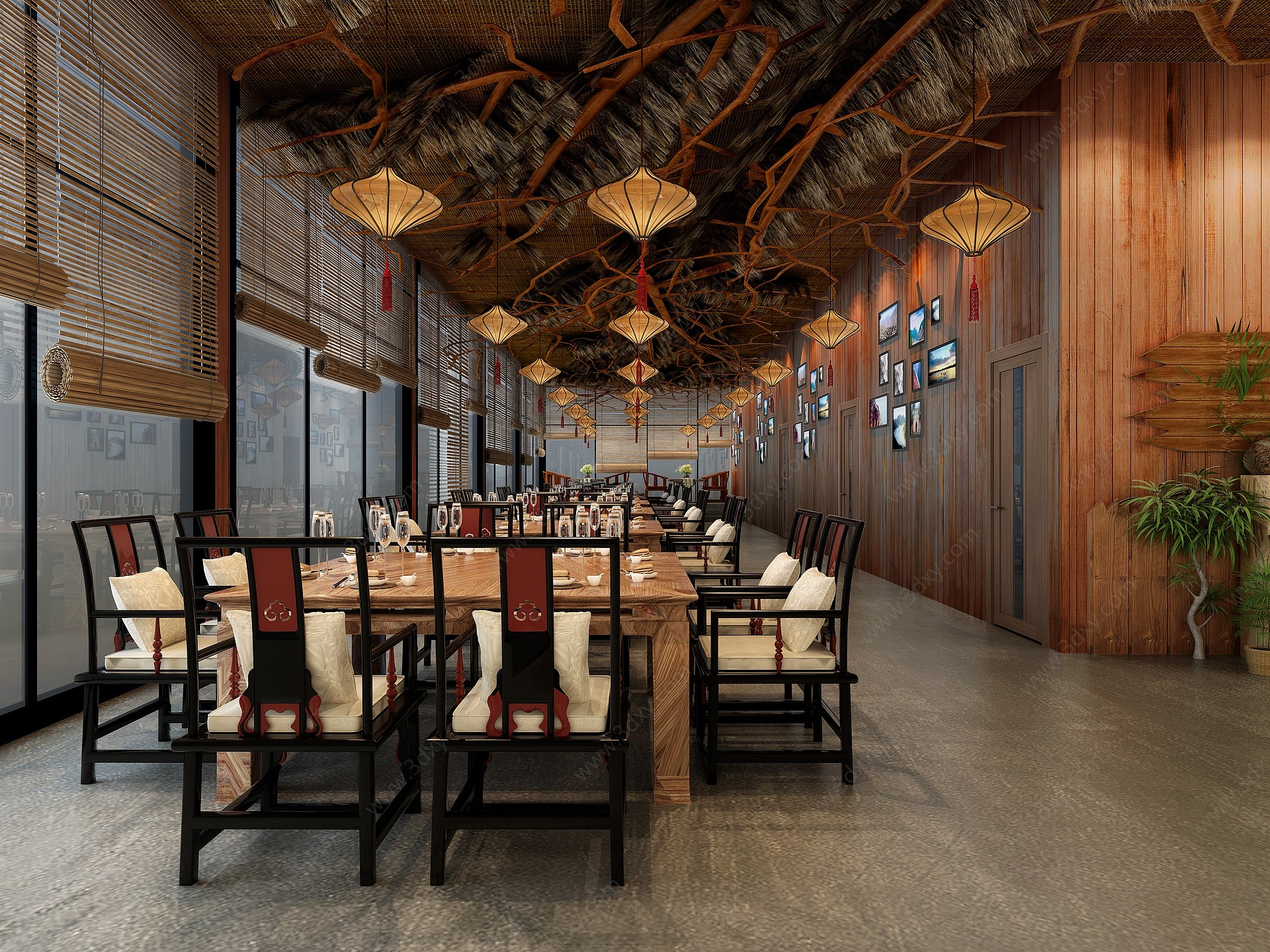 中式农家乐茅草餐厅3D模型