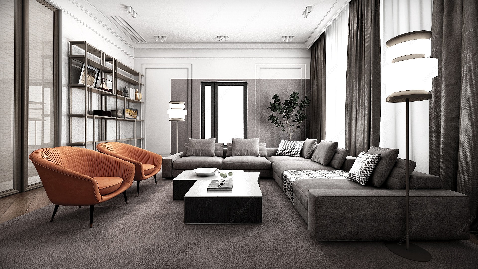 现代轻奢客厅沙发茶几组合3D模型