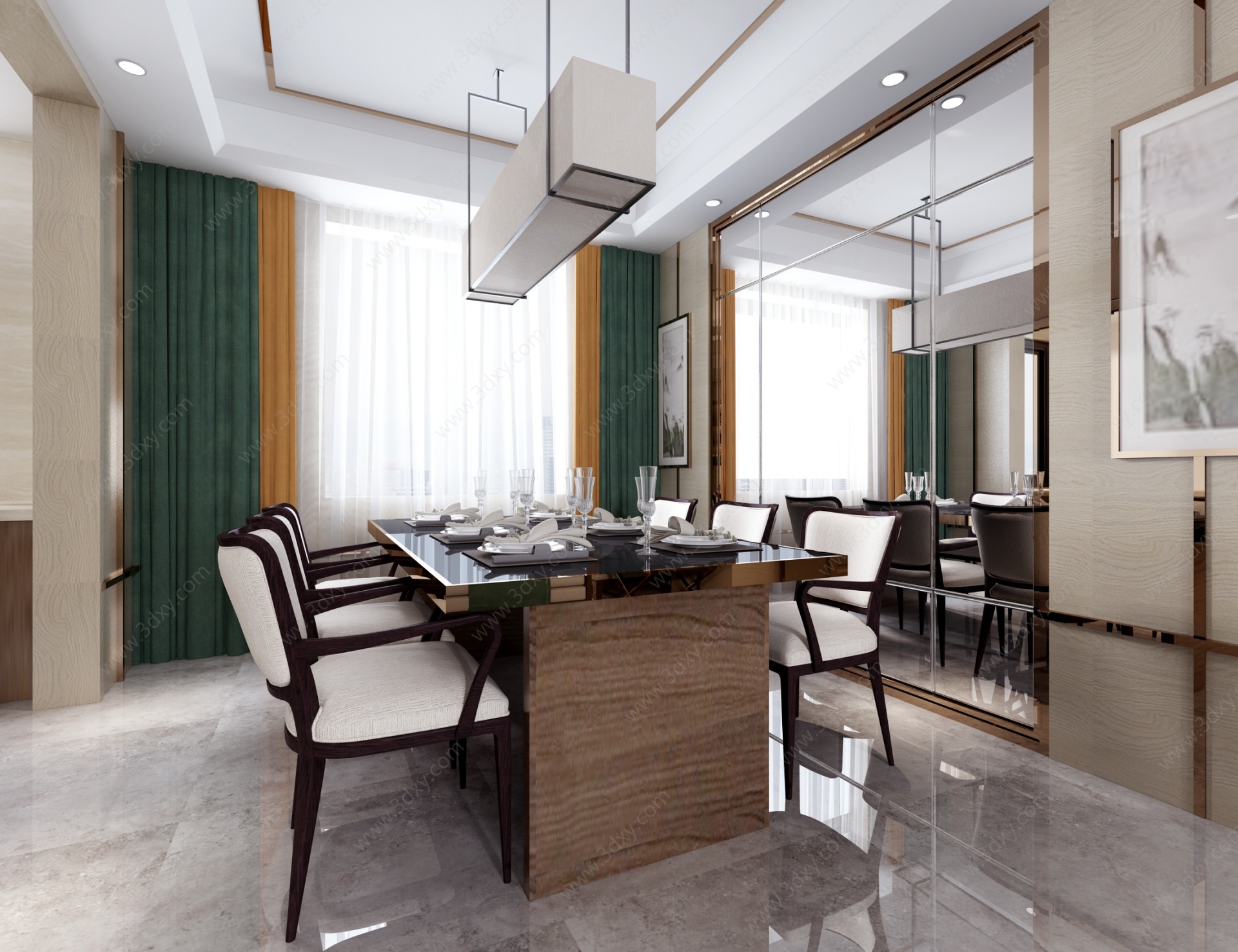 新中式风格客餐厅3D模型
