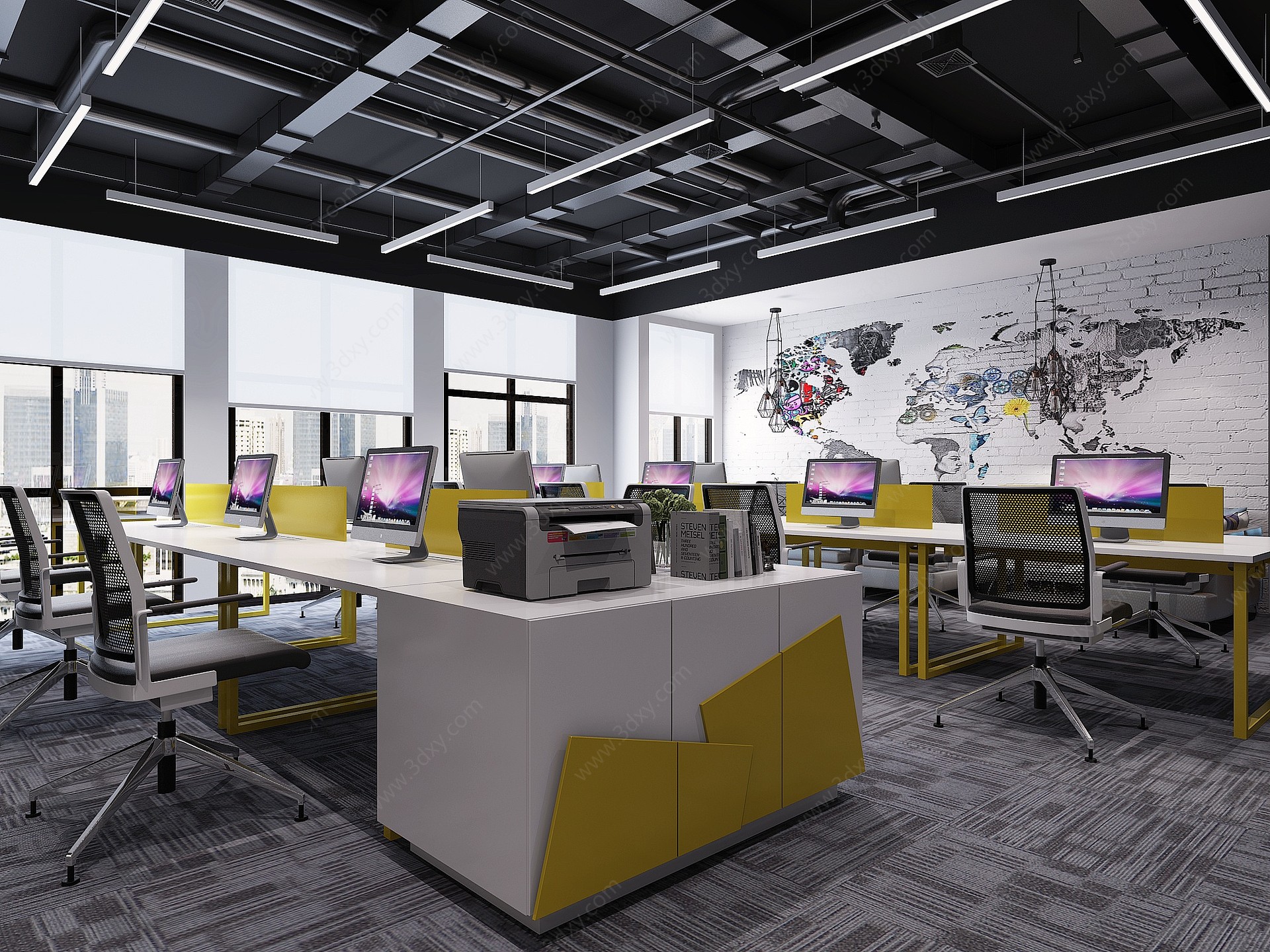 现代办公区办公大厅3D模型