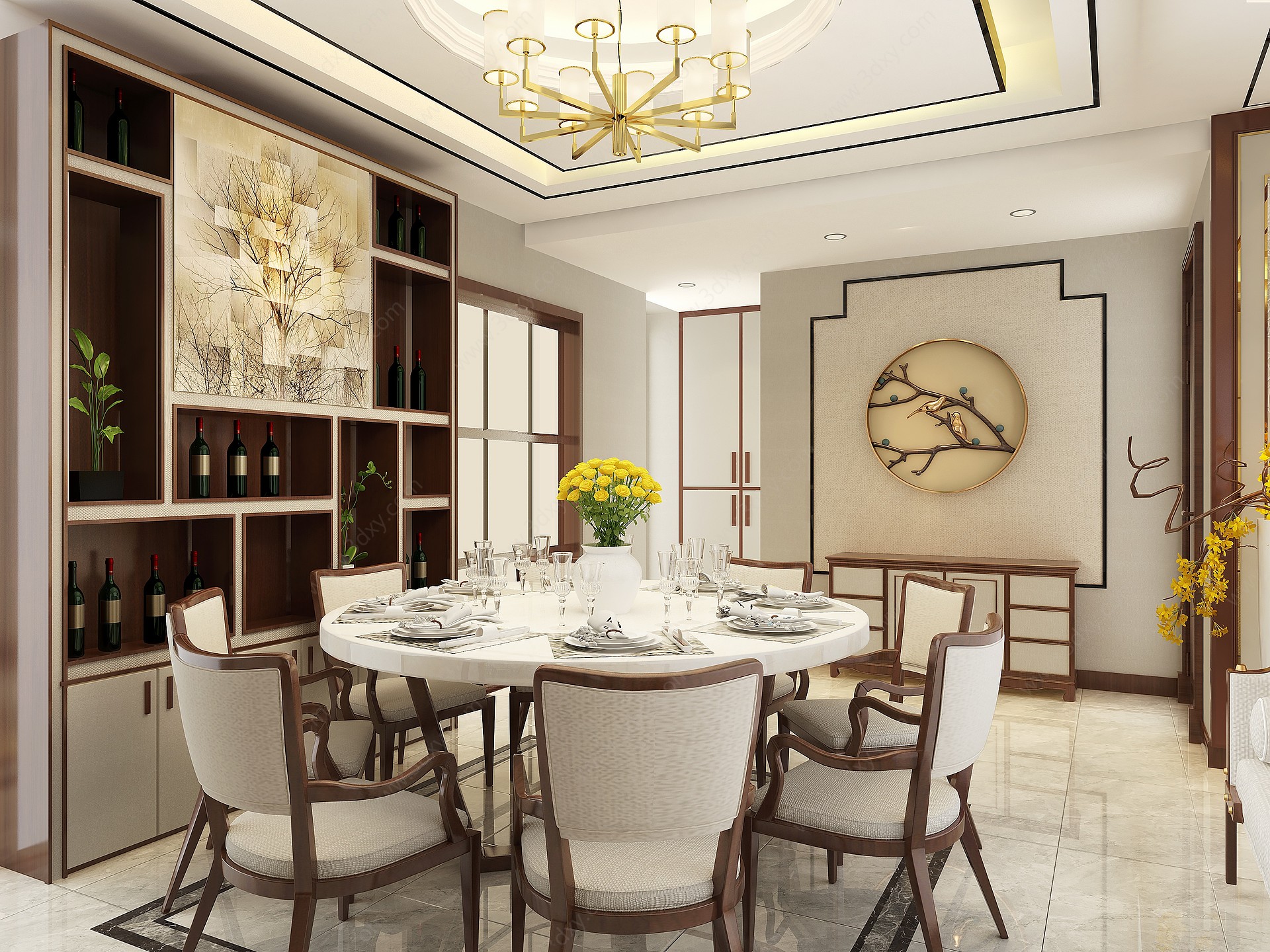 新中式客餐厅大气奢华3D模型