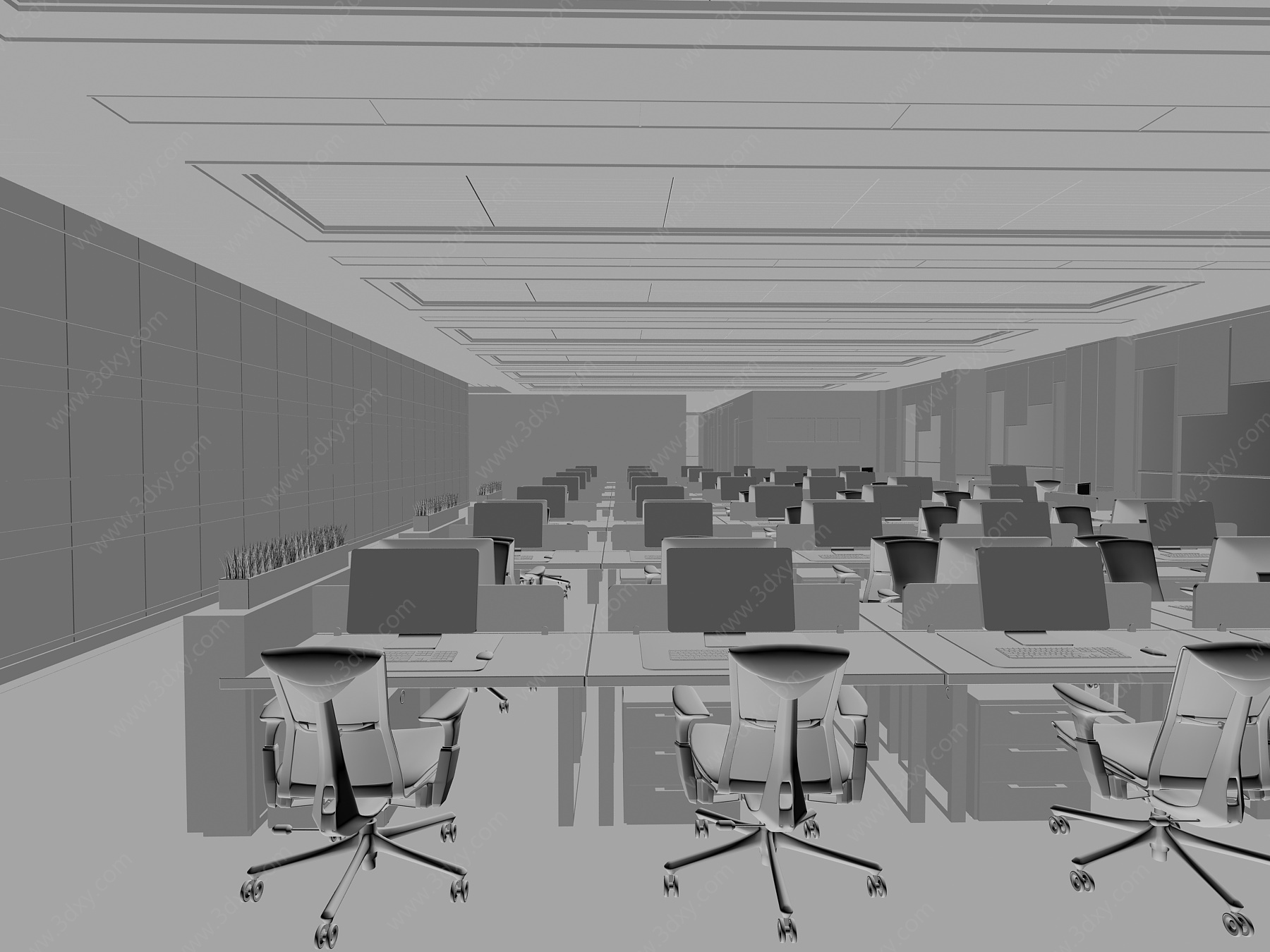 现代敞开式办公区3D模型