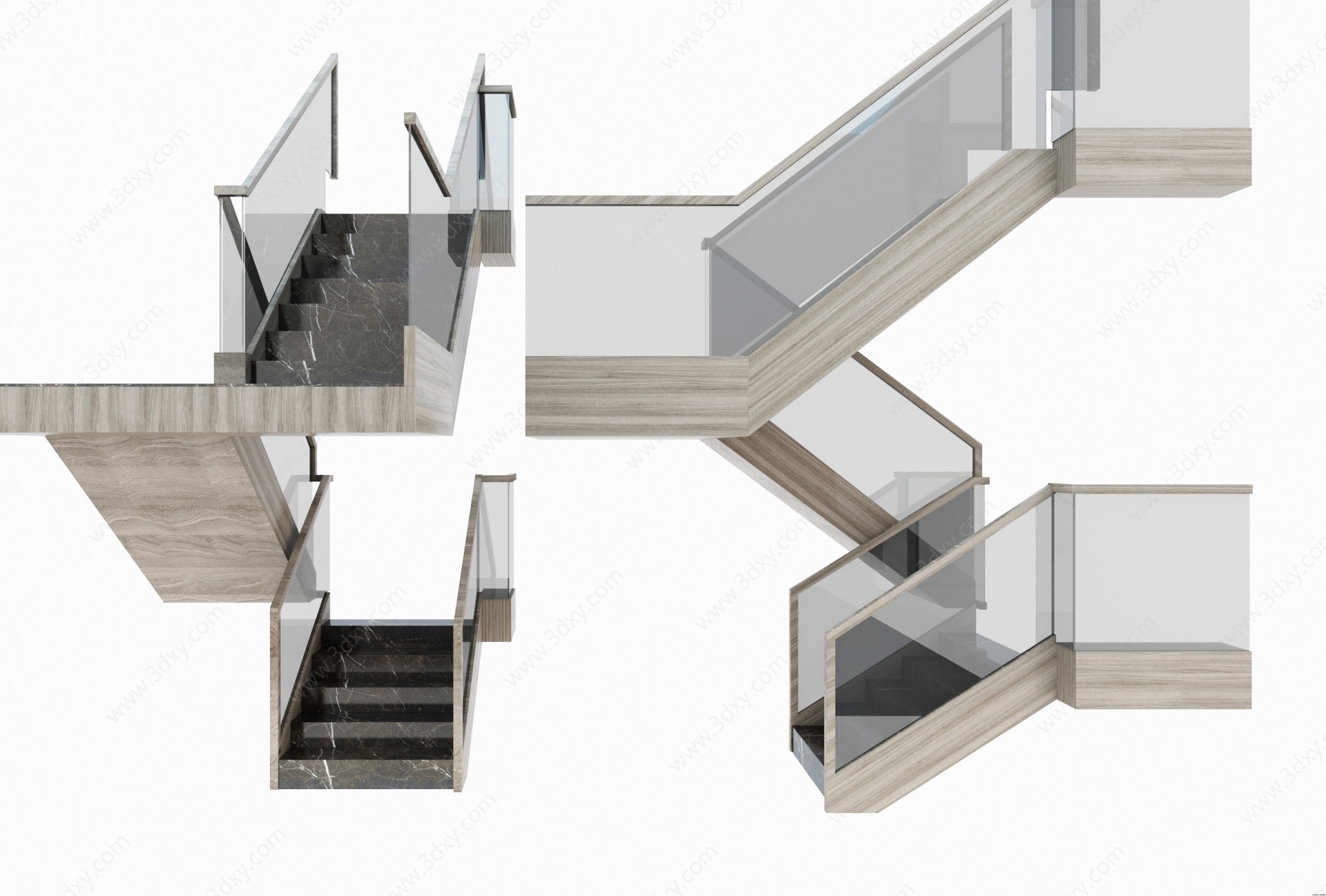 新中式楼梯玻璃扶手组合3D模型
