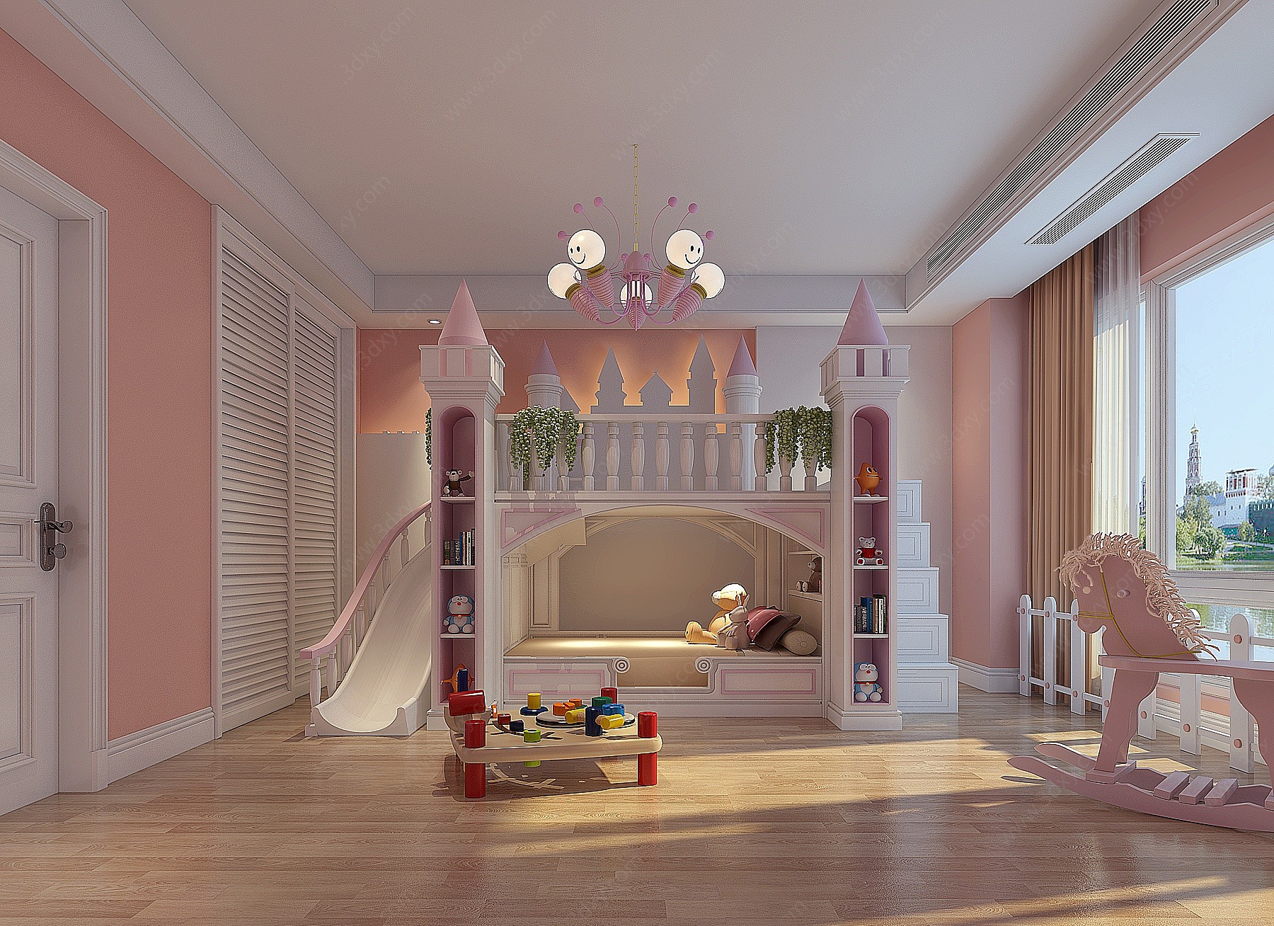 现代女儿房城堡公主床3D模型