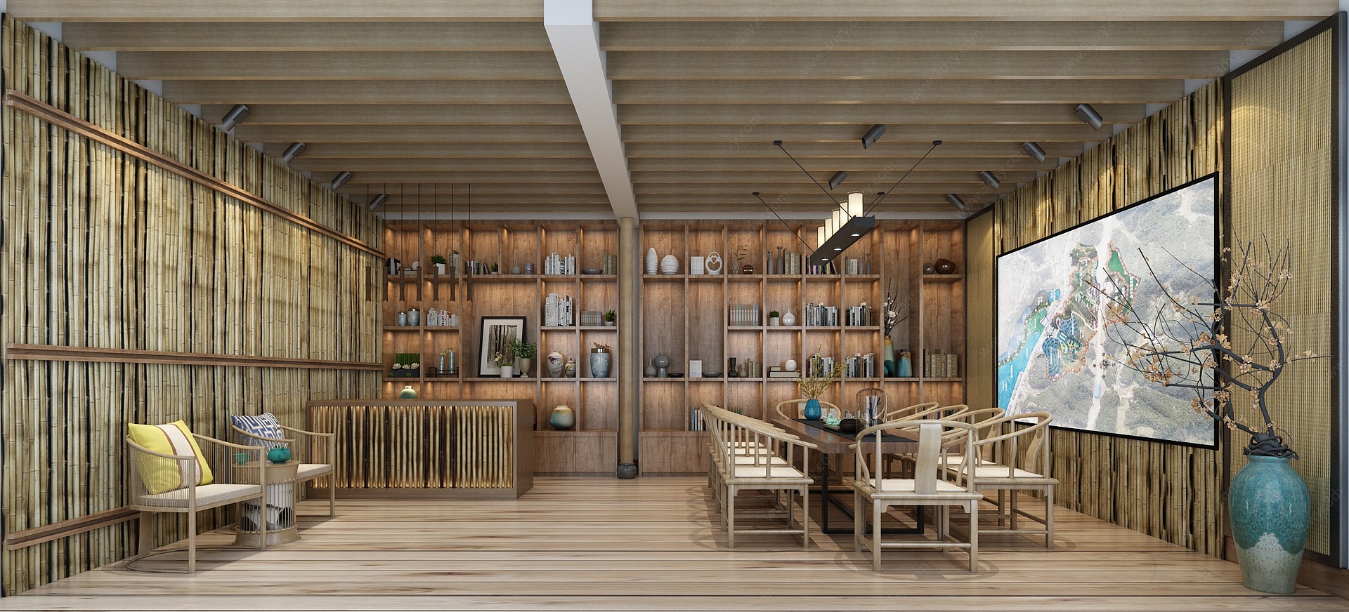 新中式茶室餐厅3D模型
