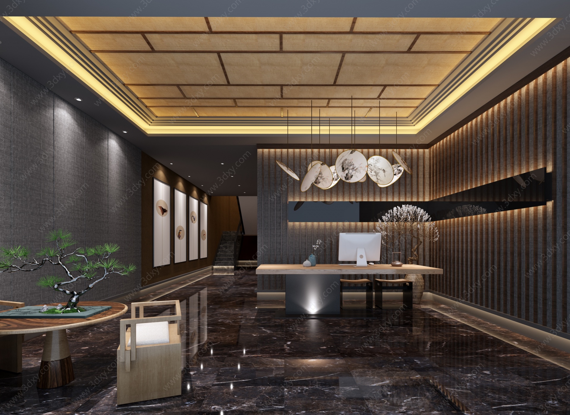 新中式足浴中心大厅3D模型