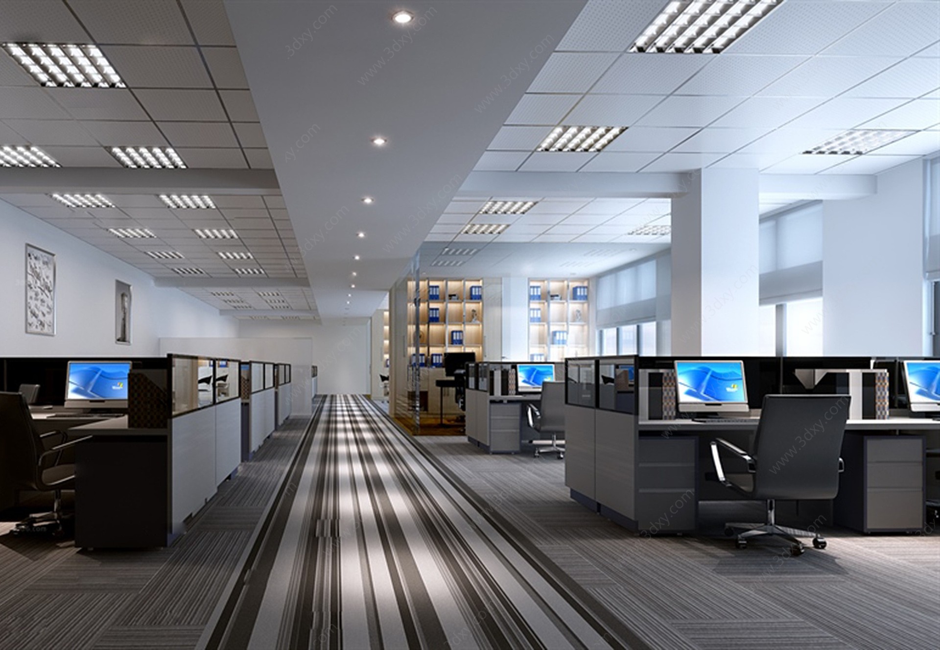 现代风格办公室大厅3D模型