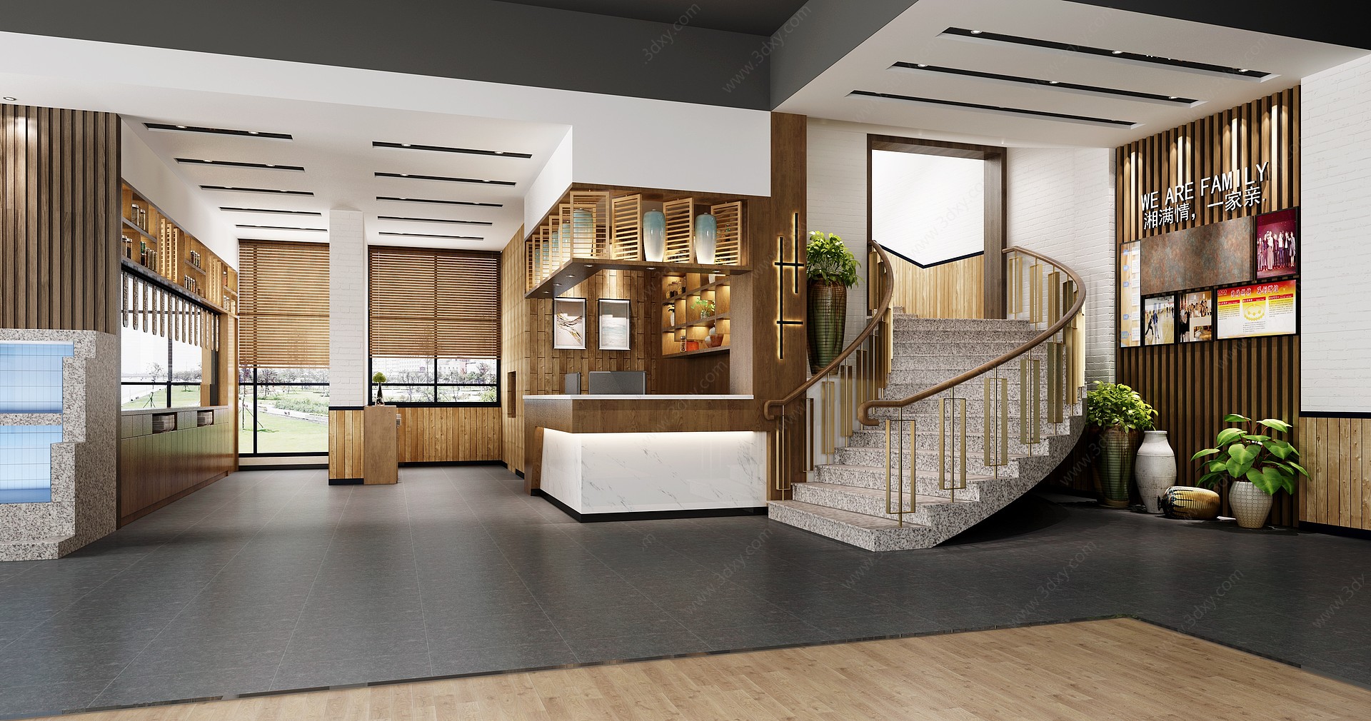 现代餐厅楼梯收银台3D模型