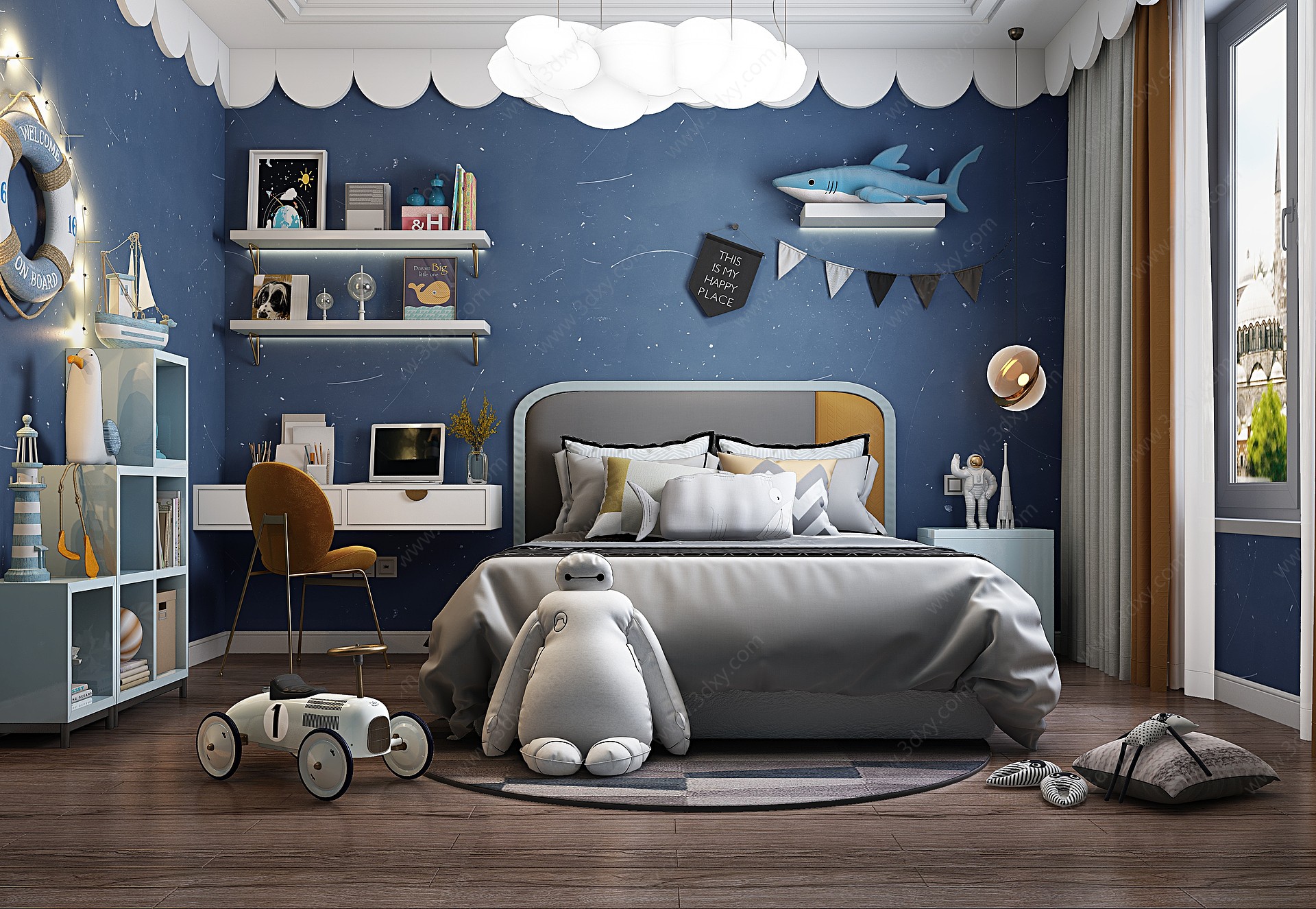 现代儿童房卧室房间3D模型