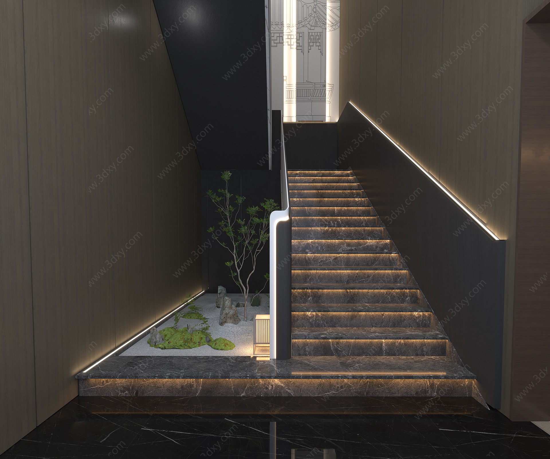 新中式楼梯间3D模型