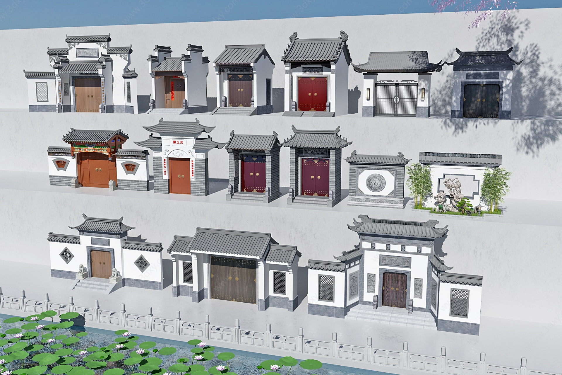 中式古典徽派建筑大门3D模型