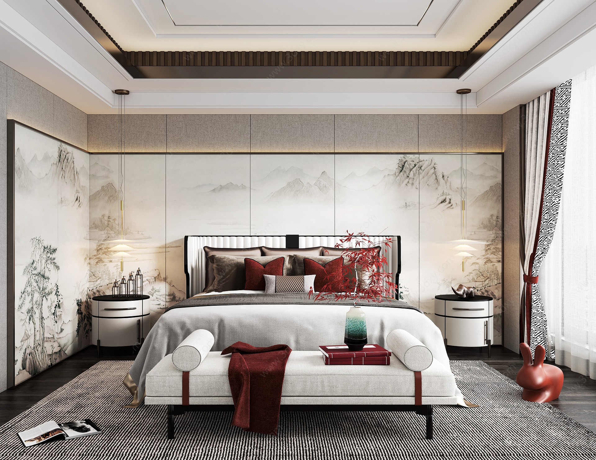 现代新中式卧室3D模型