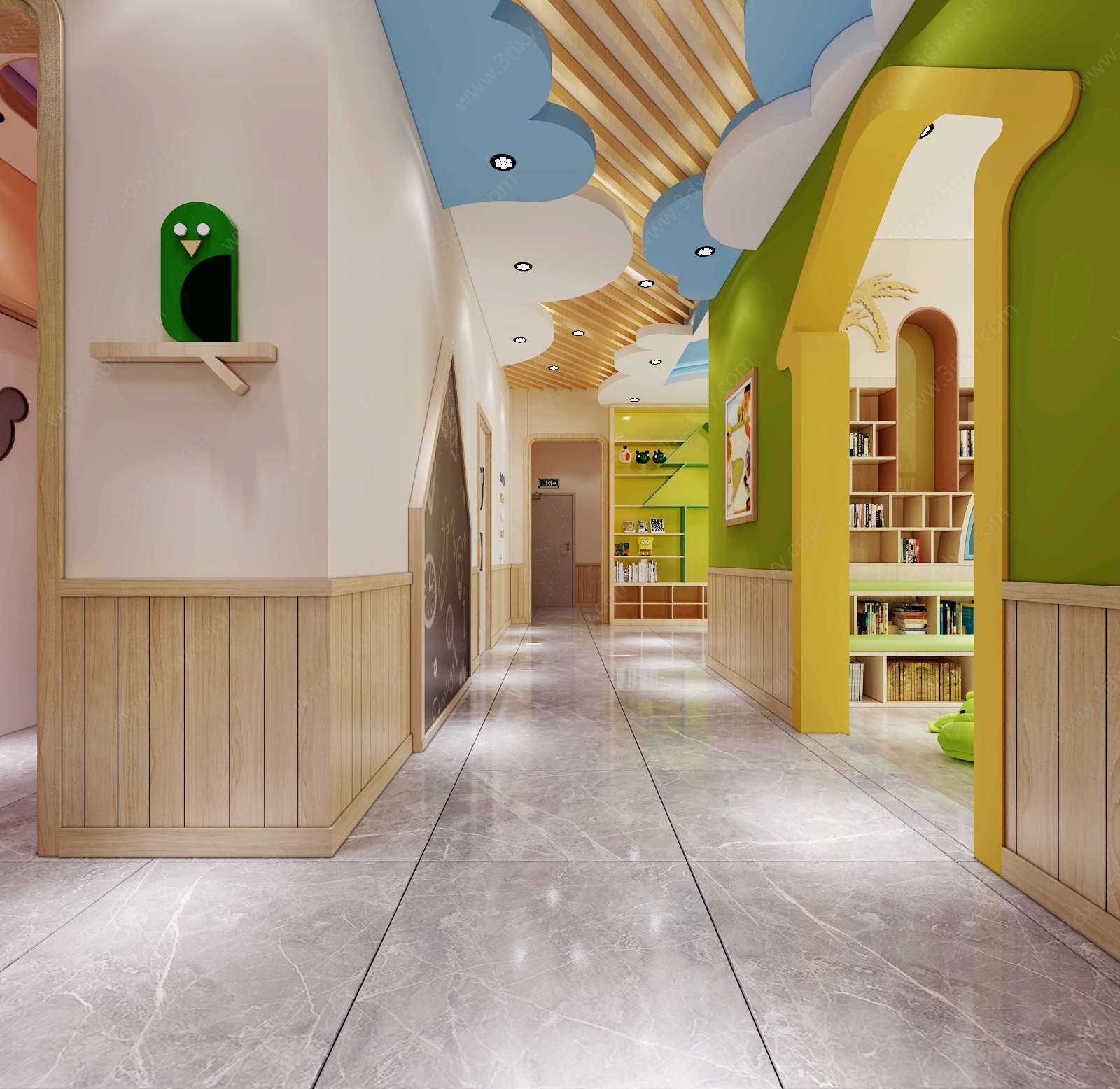 现代幼儿园大厅走廊3D模型
