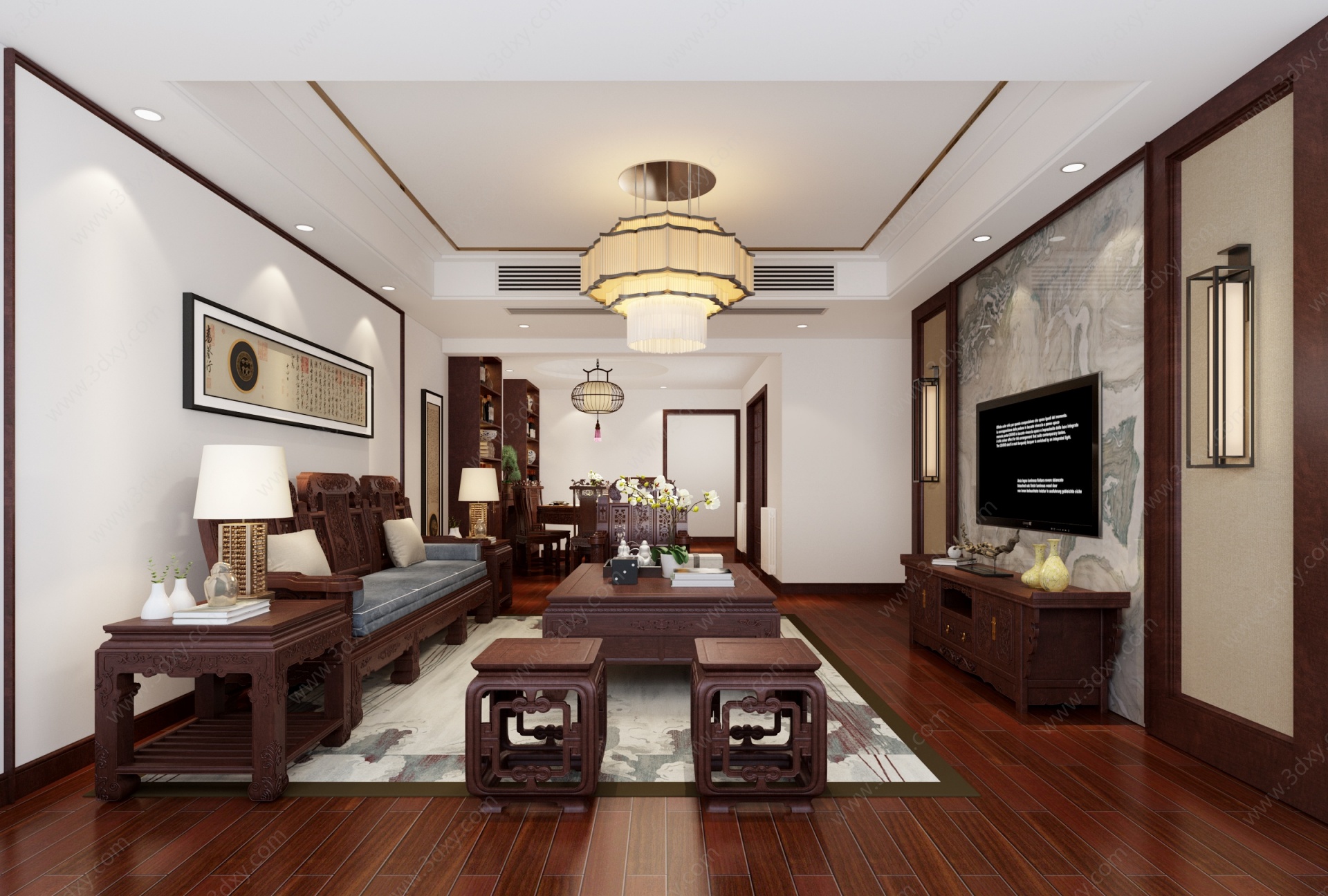 中式红木家具客厅3D模型