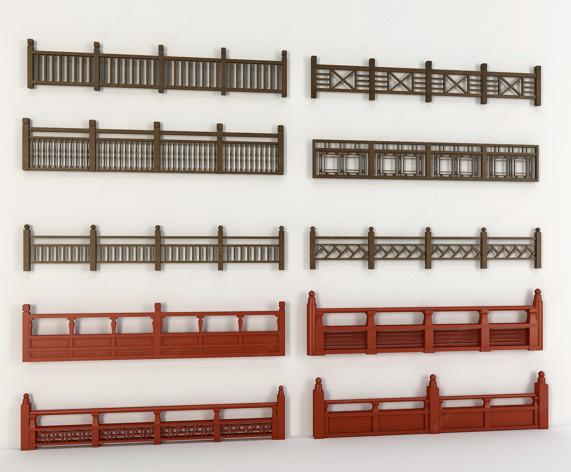 木栏杆护栏围栏扶手3D模型