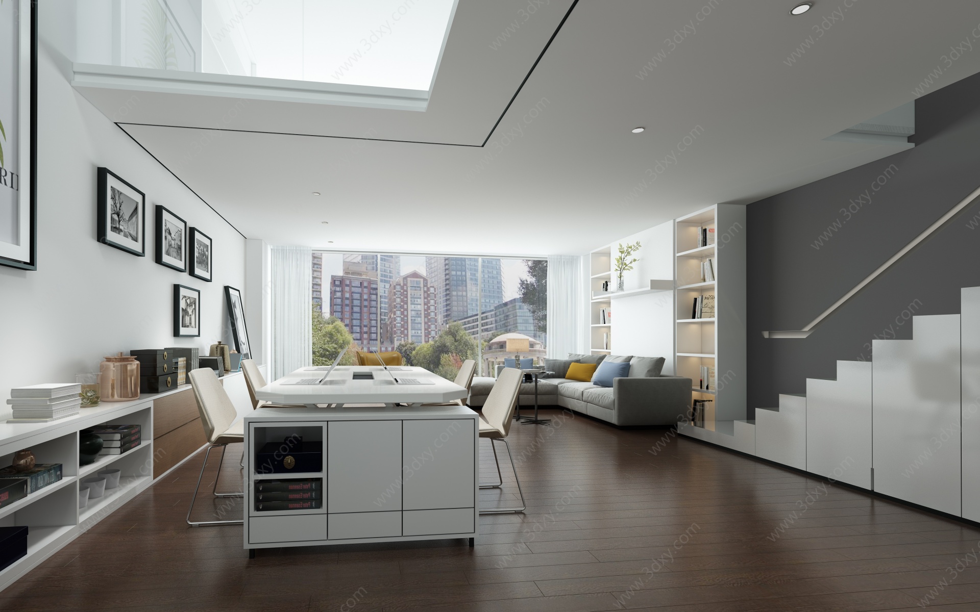 现代简约办公居住公寓客厅3D模型