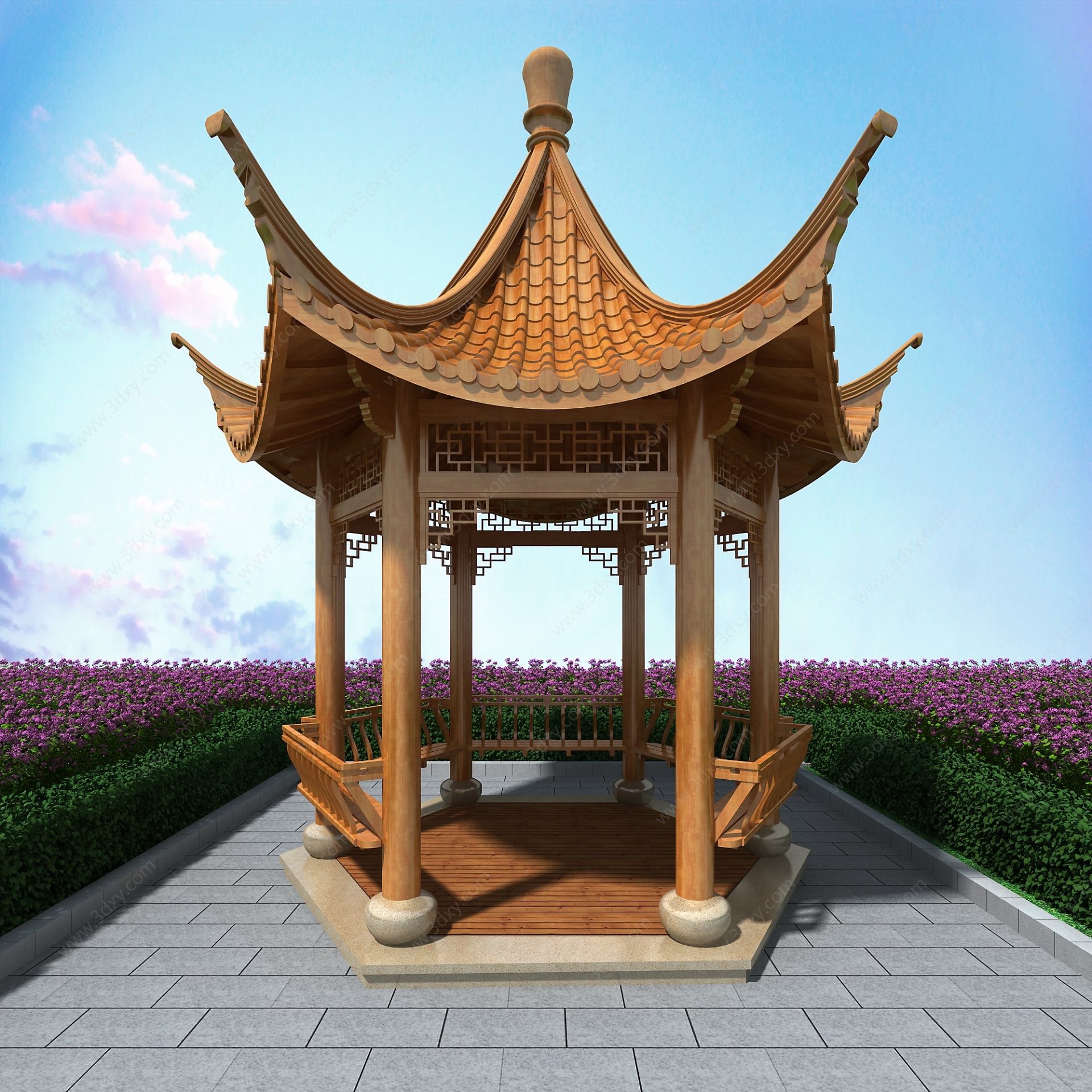 中式古建六角凉亭3D模型