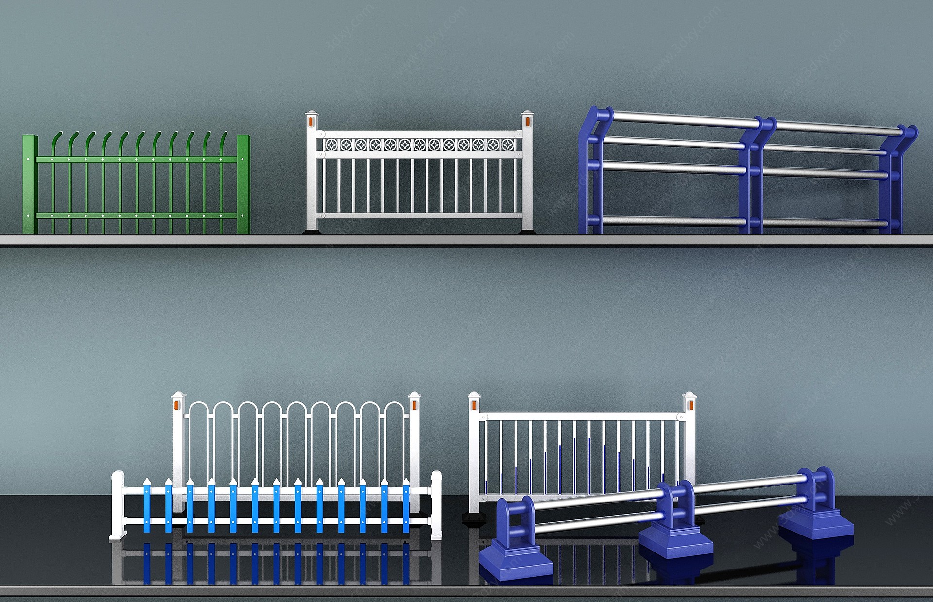 现代公路栏杆道路设施3D模型