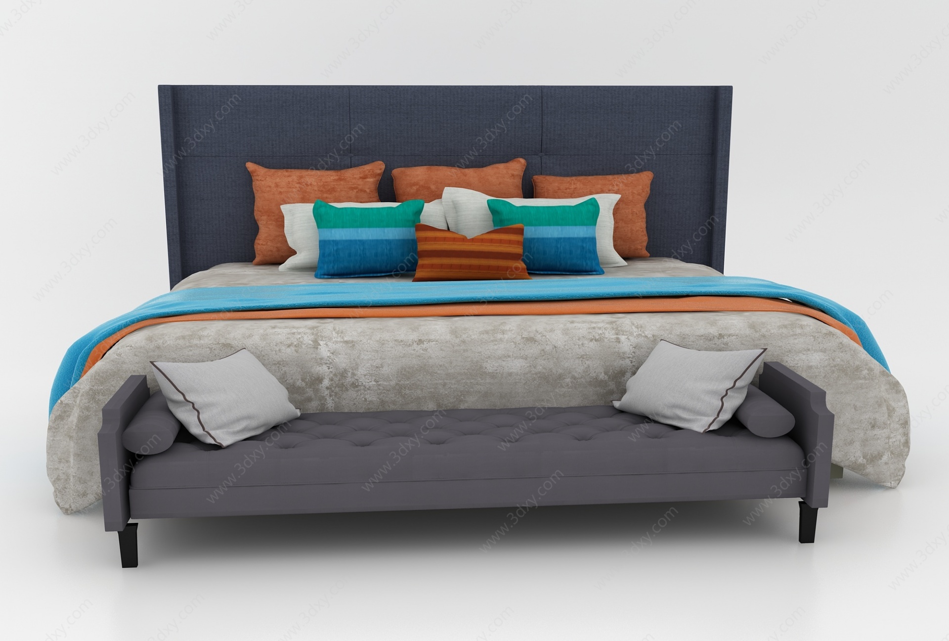 现代风格双人大床3D模型