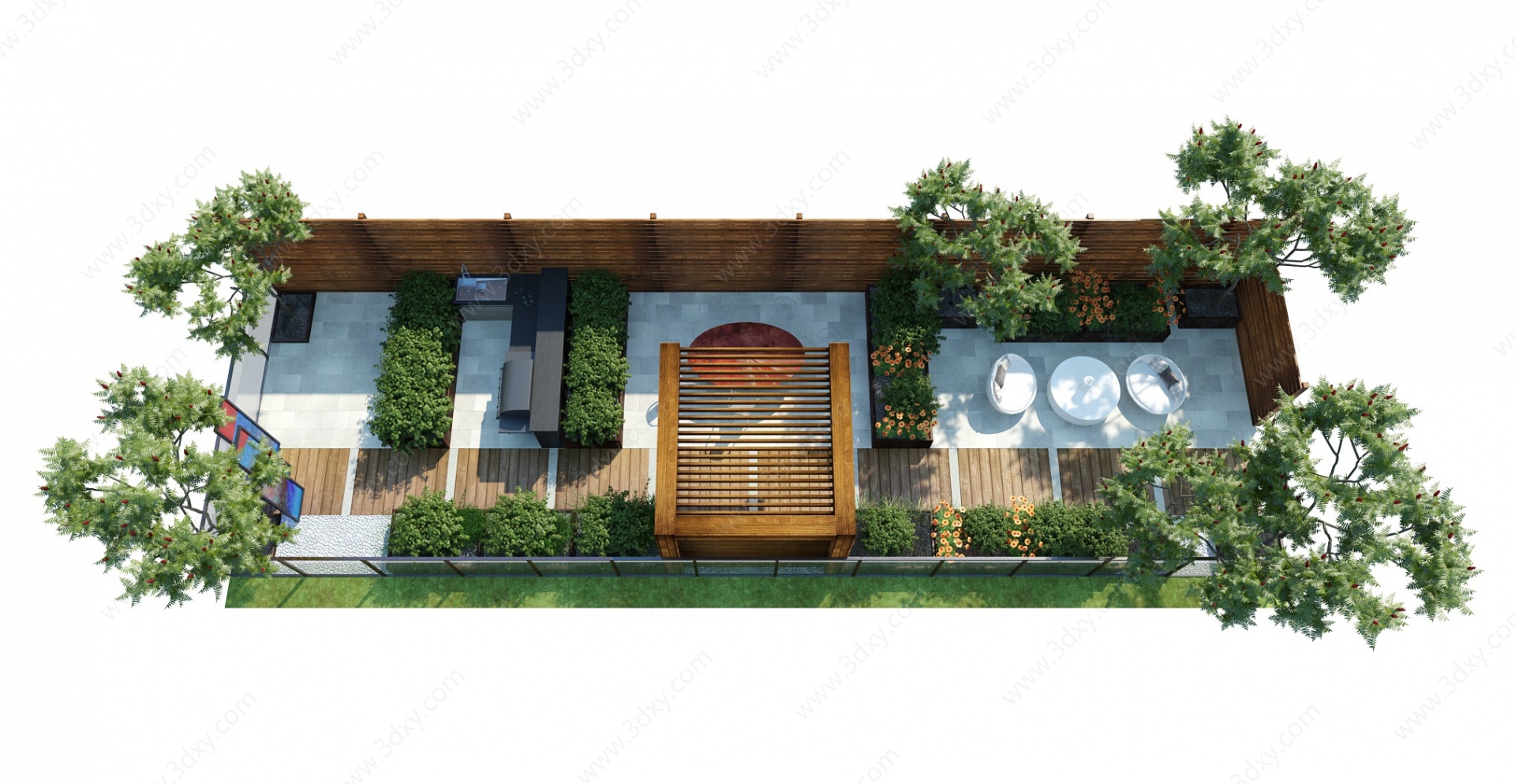 现代中庭庭院花园露台3D模型
