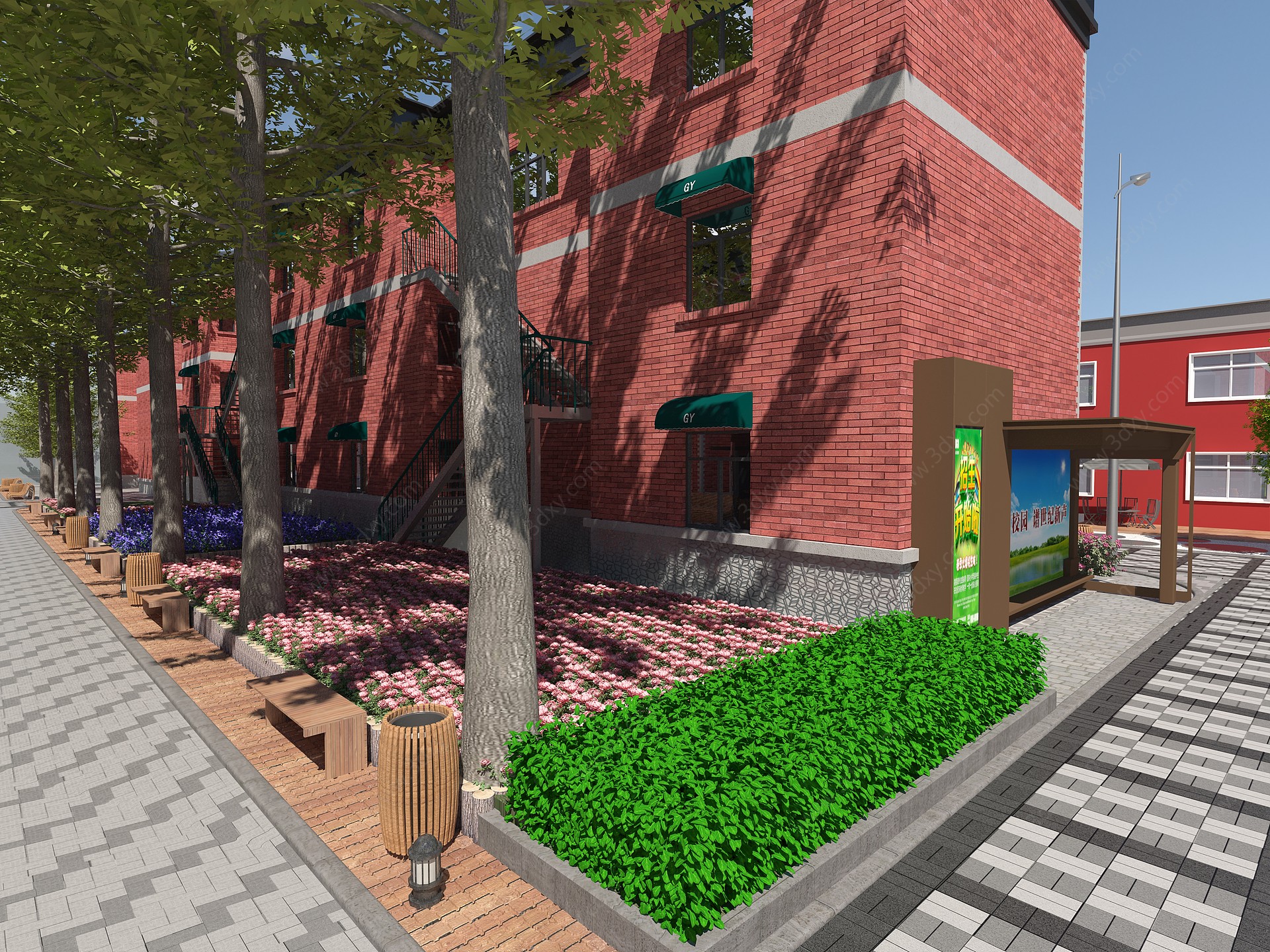 现代学校宿舍楼绿化3D模型