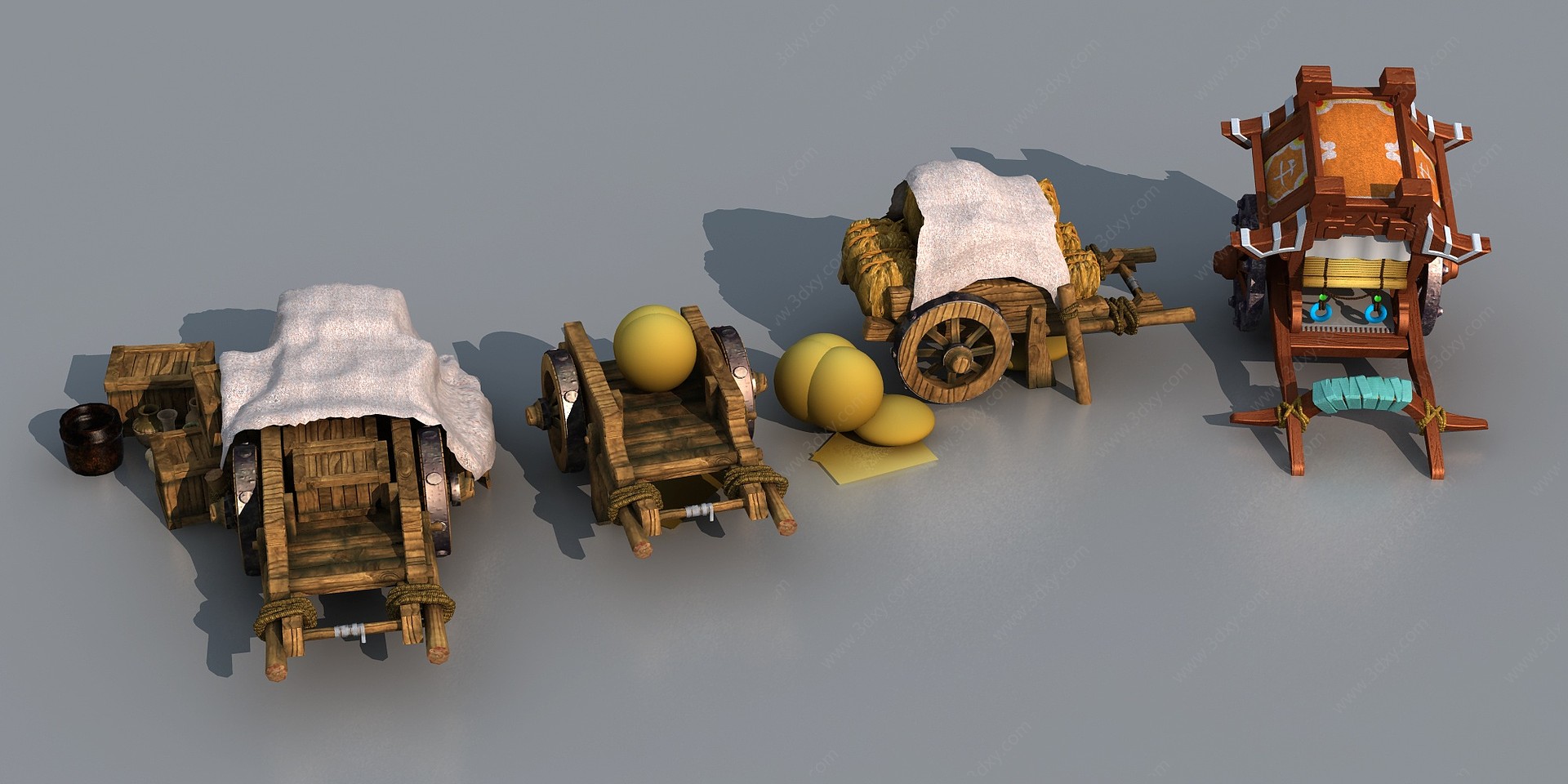 中式板车马车古代小品3D模型