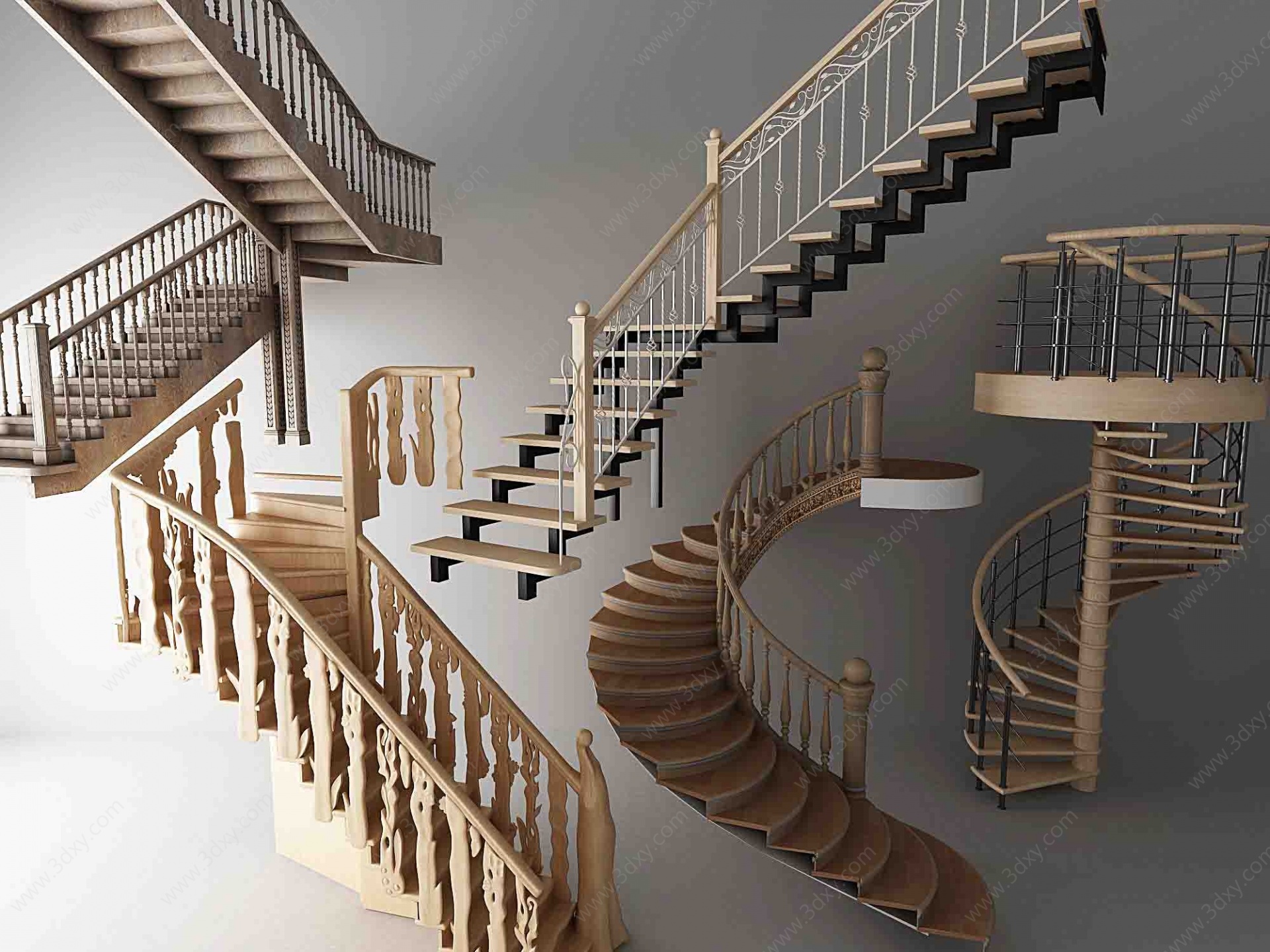 简欧木质楼梯扶手3D模型