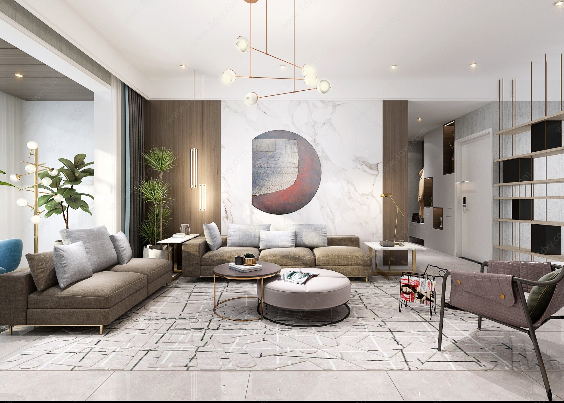 现代客厅墙饰沙发摆件3D模型