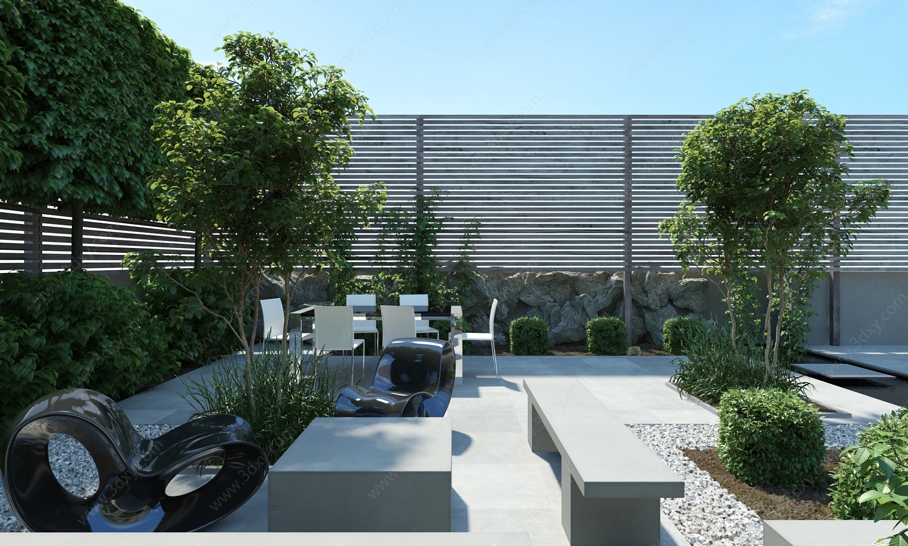 现代中庭庭院花园绿植3D模型