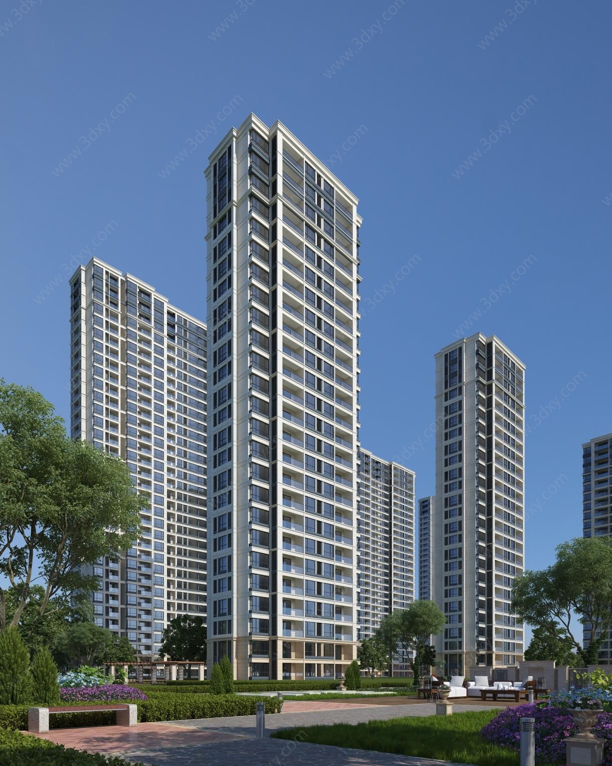 现代新亚洲高层住宅建筑3D模型