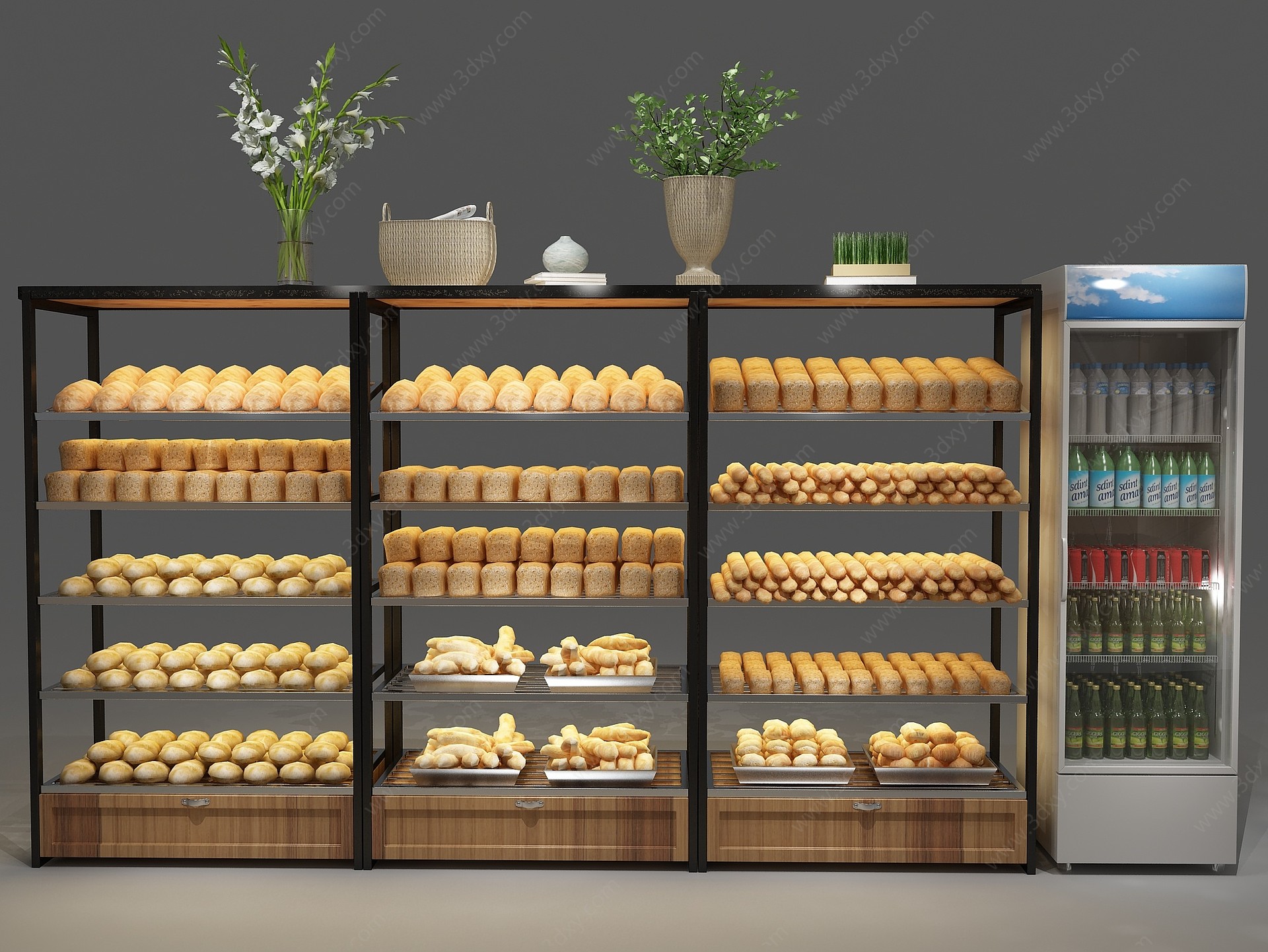 现代货架展示架面包架3D模型
