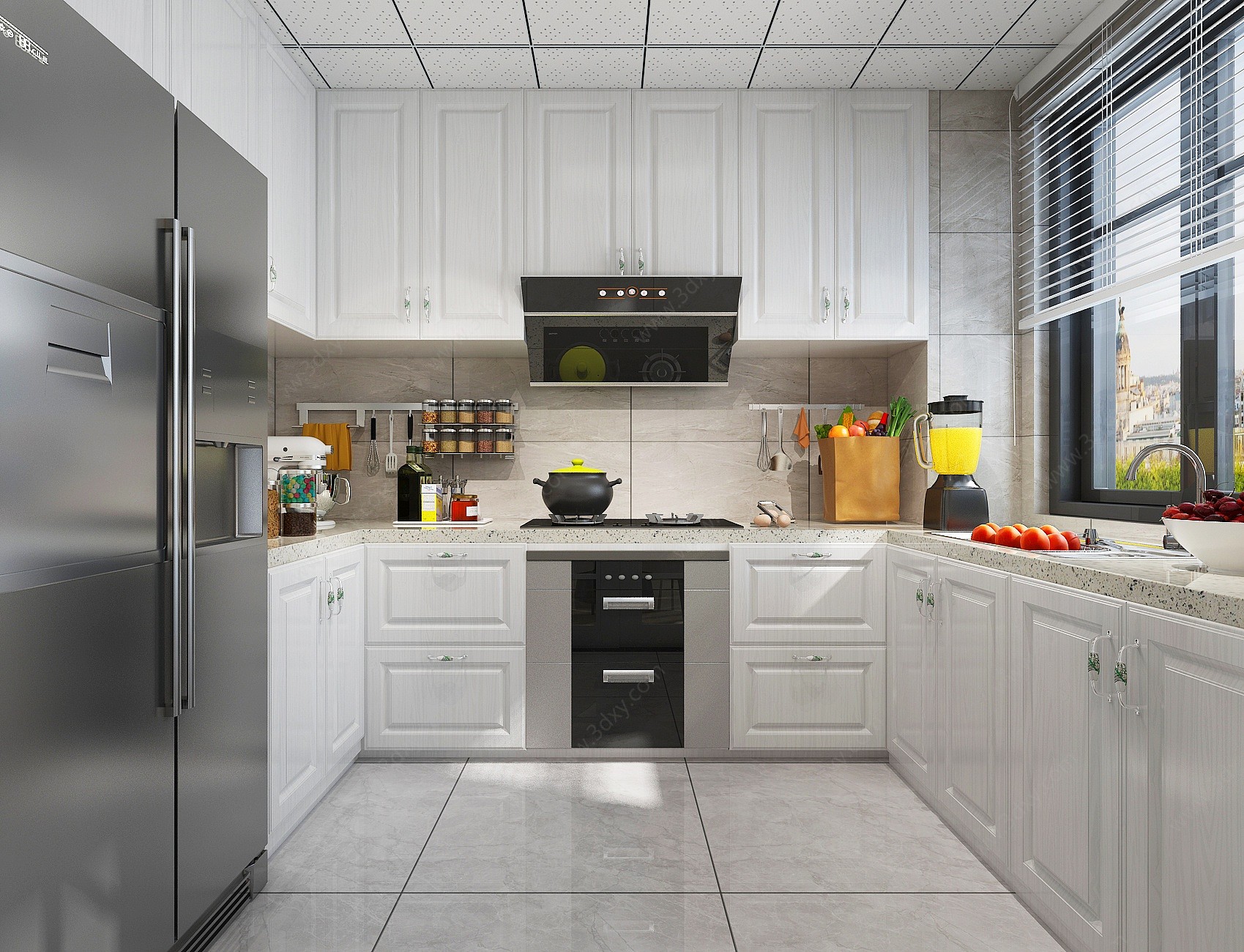 简欧厨房厨具橱柜冰箱3D模型