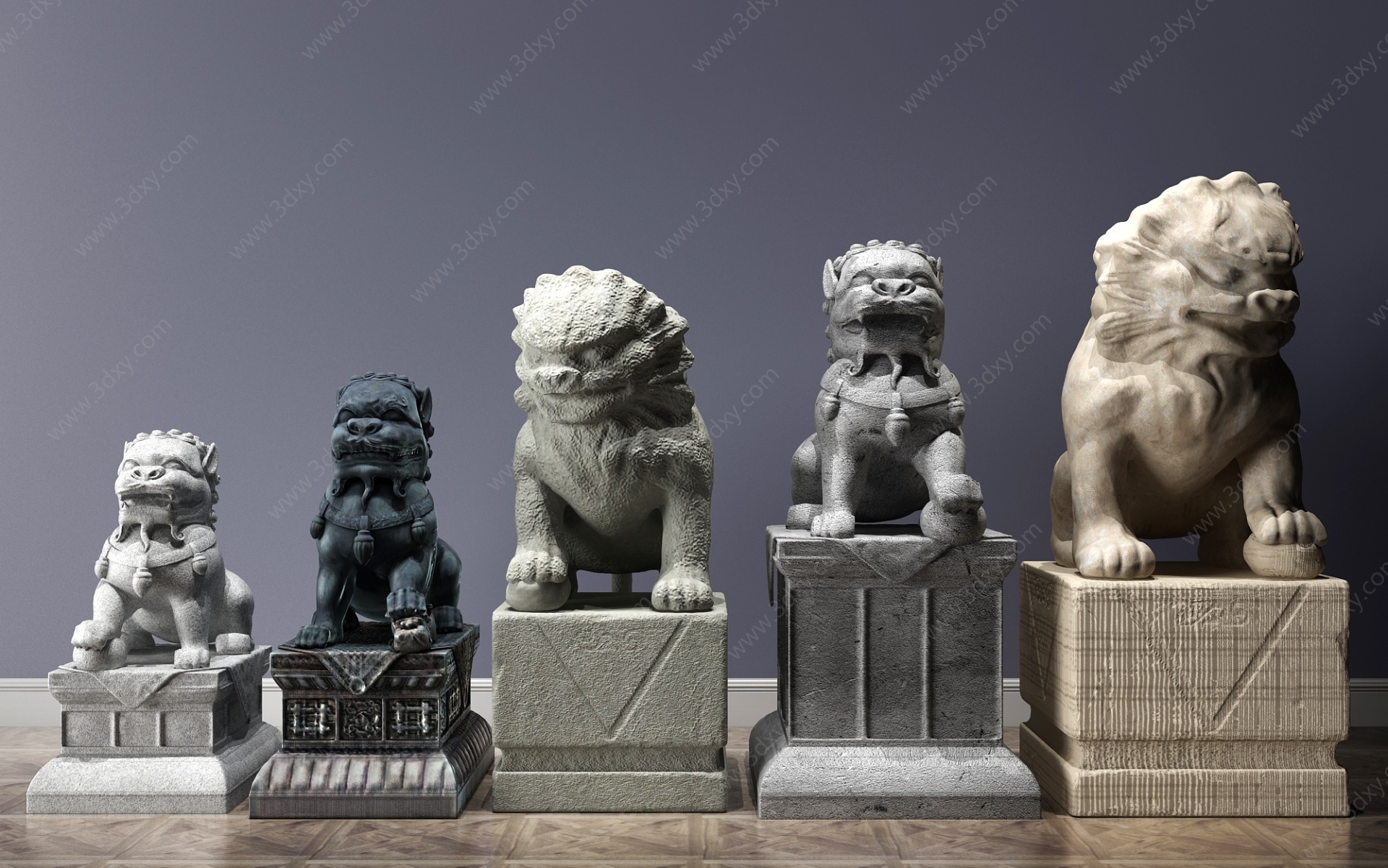 中式石狮子雕塑3D模型