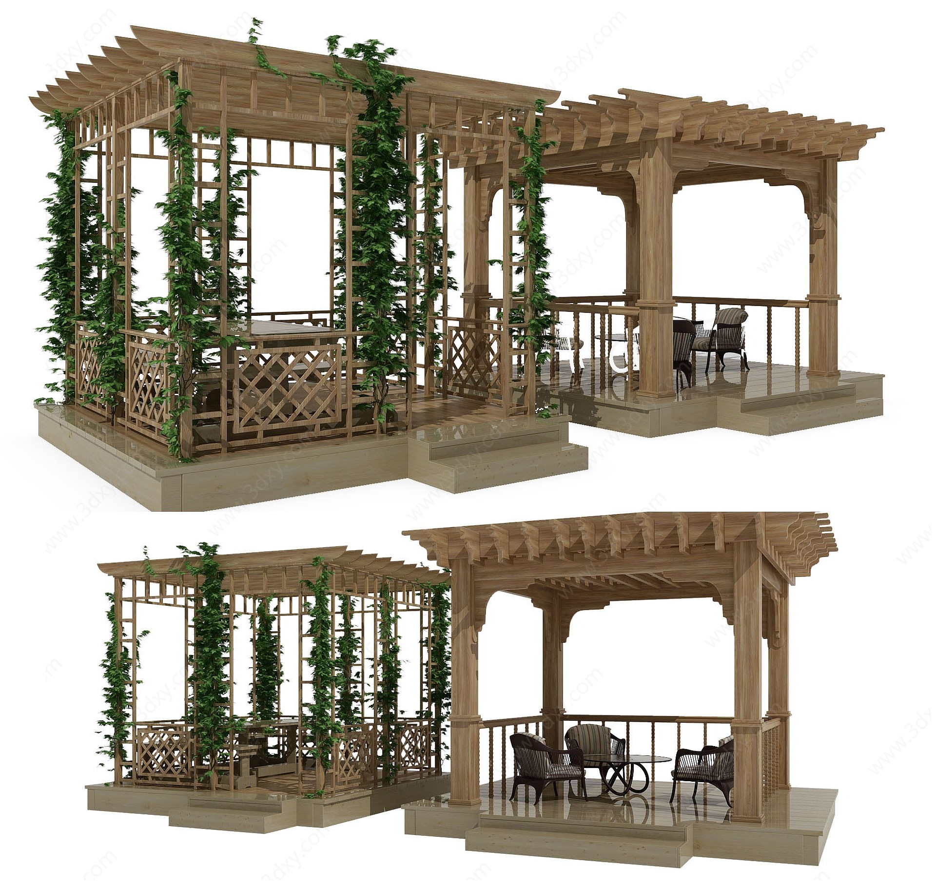 欧式木廊架3D模型