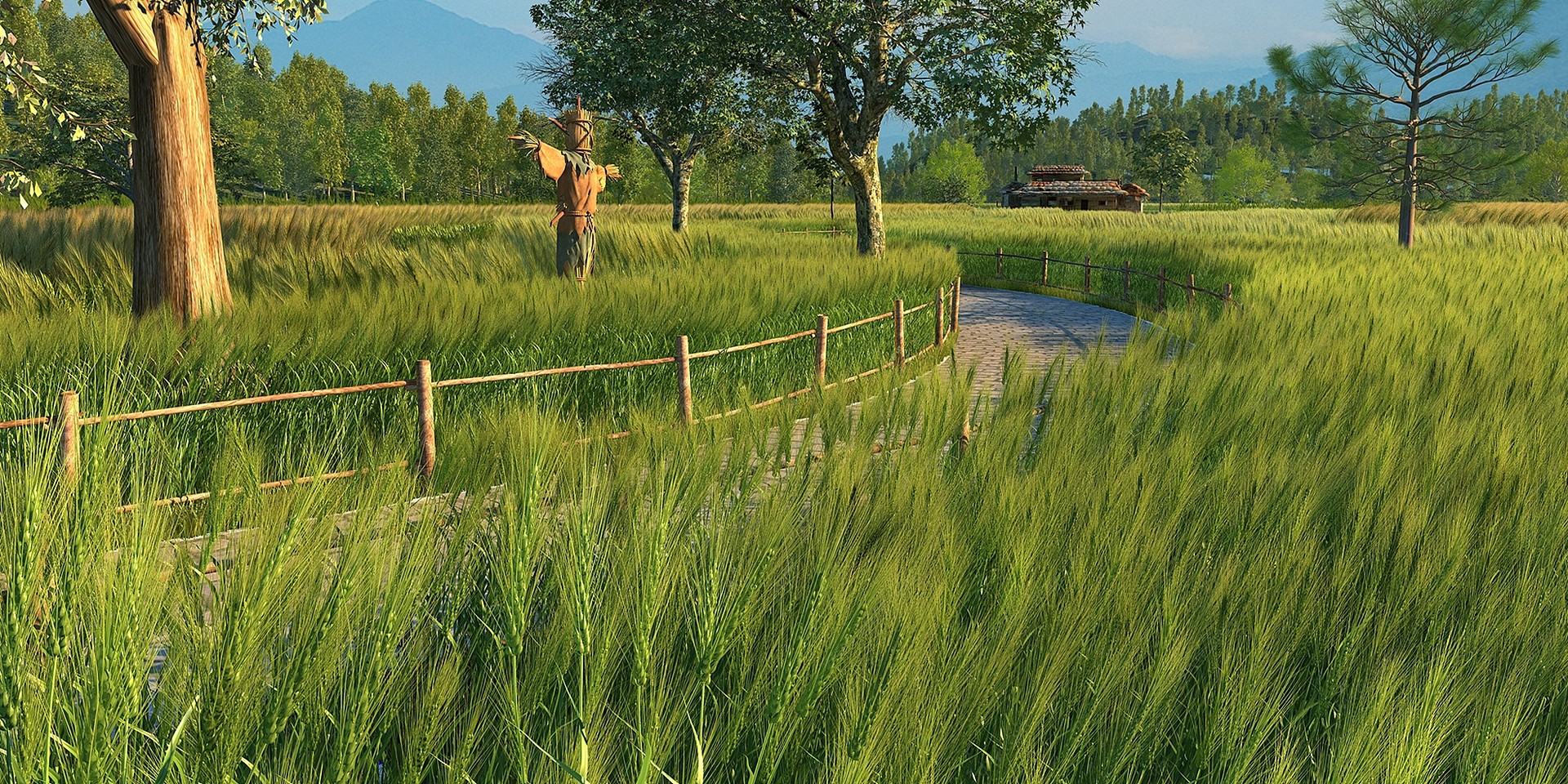 现代自然风乡村麦田景观3D模型