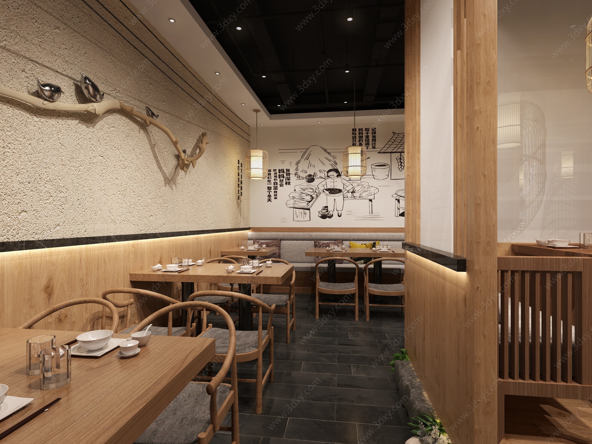 现代餐饮饭店3D模型