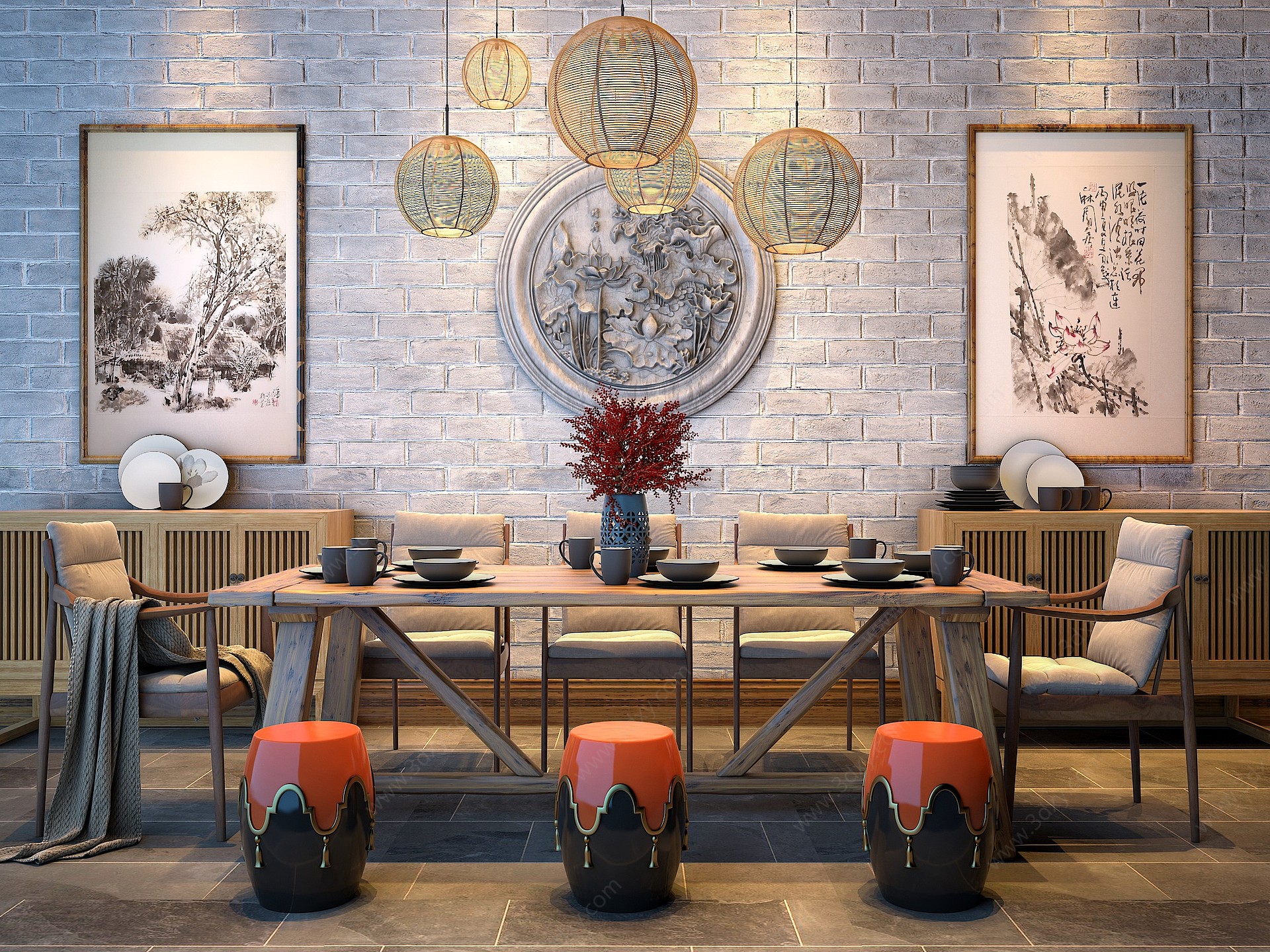 新中式中式餐厅3D模型