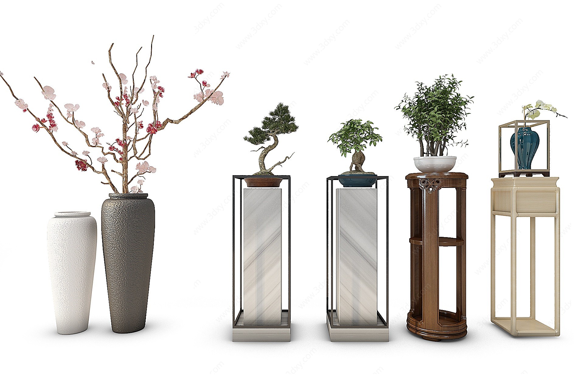 中式盆栽植物组合3D模型
